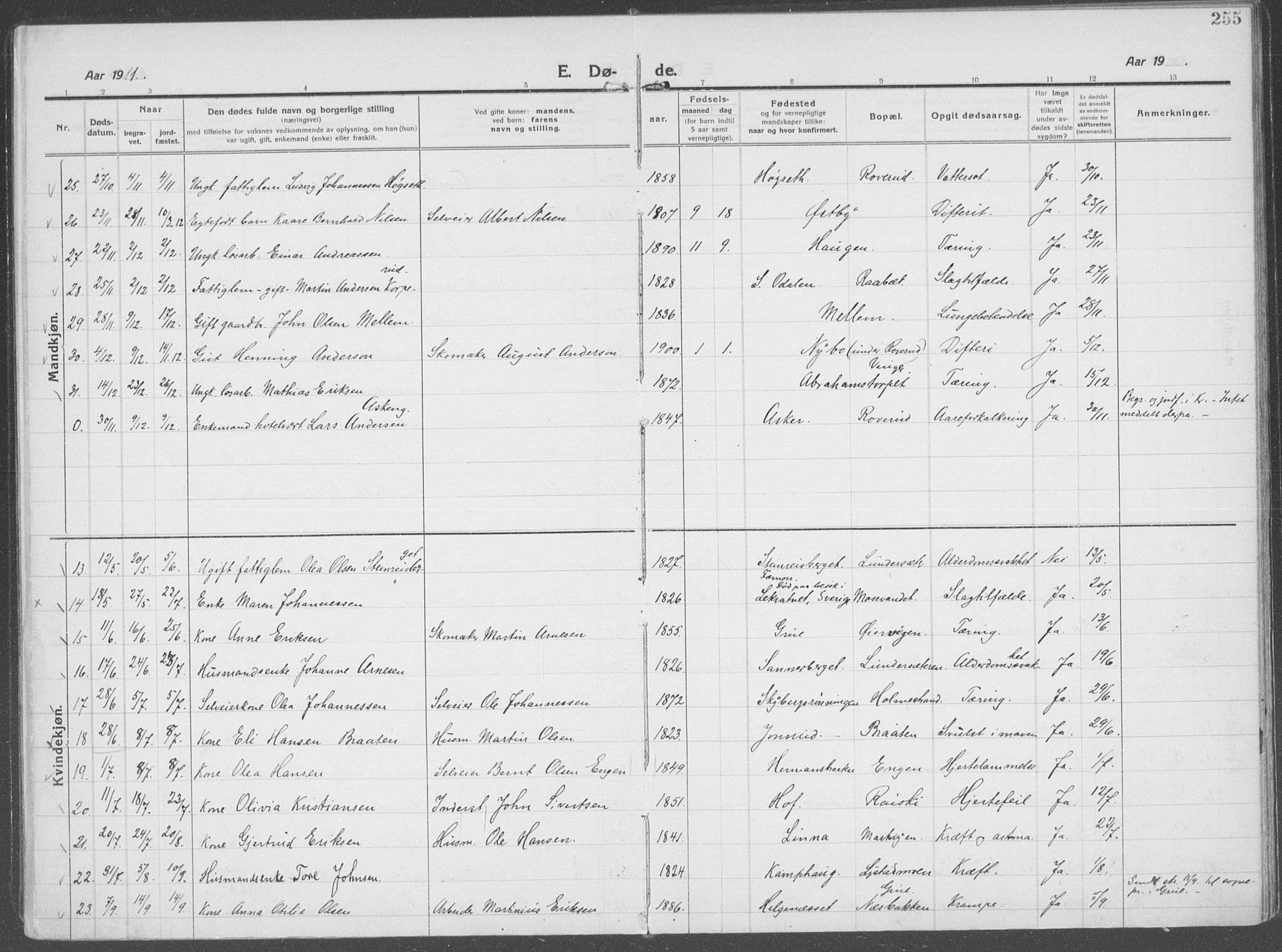 Brandval prestekontor, SAH/PREST-034/H/Ha/Haa/L0004: Parish register (official) no. 4, 1910-1924, p. 255