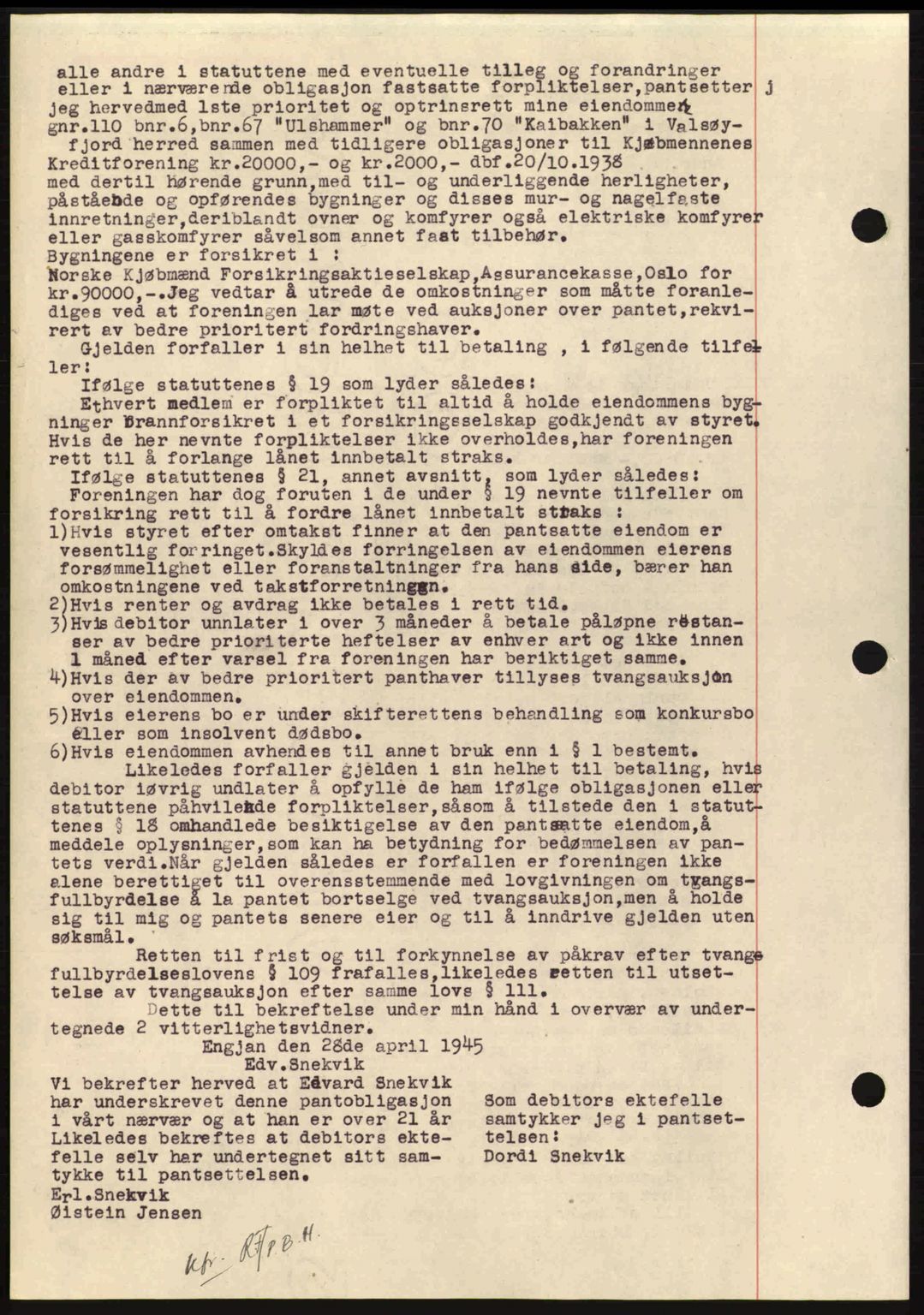 Nordmøre sorenskriveri, AV/SAT-A-4132/1/2/2Ca: Mortgage book no. B92, 1944-1945, Diary no: : 647/1945