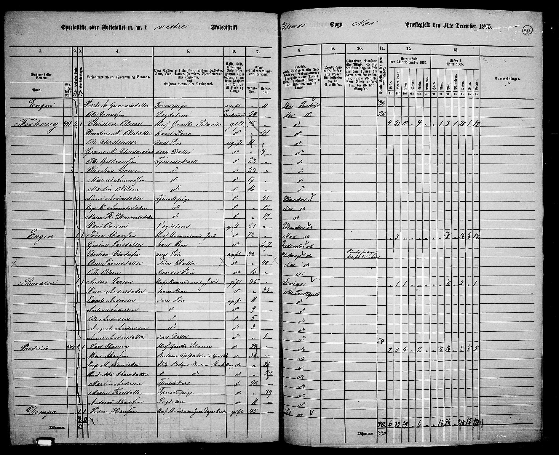 RA, 1865 census for Nes, 1865, p. 377
