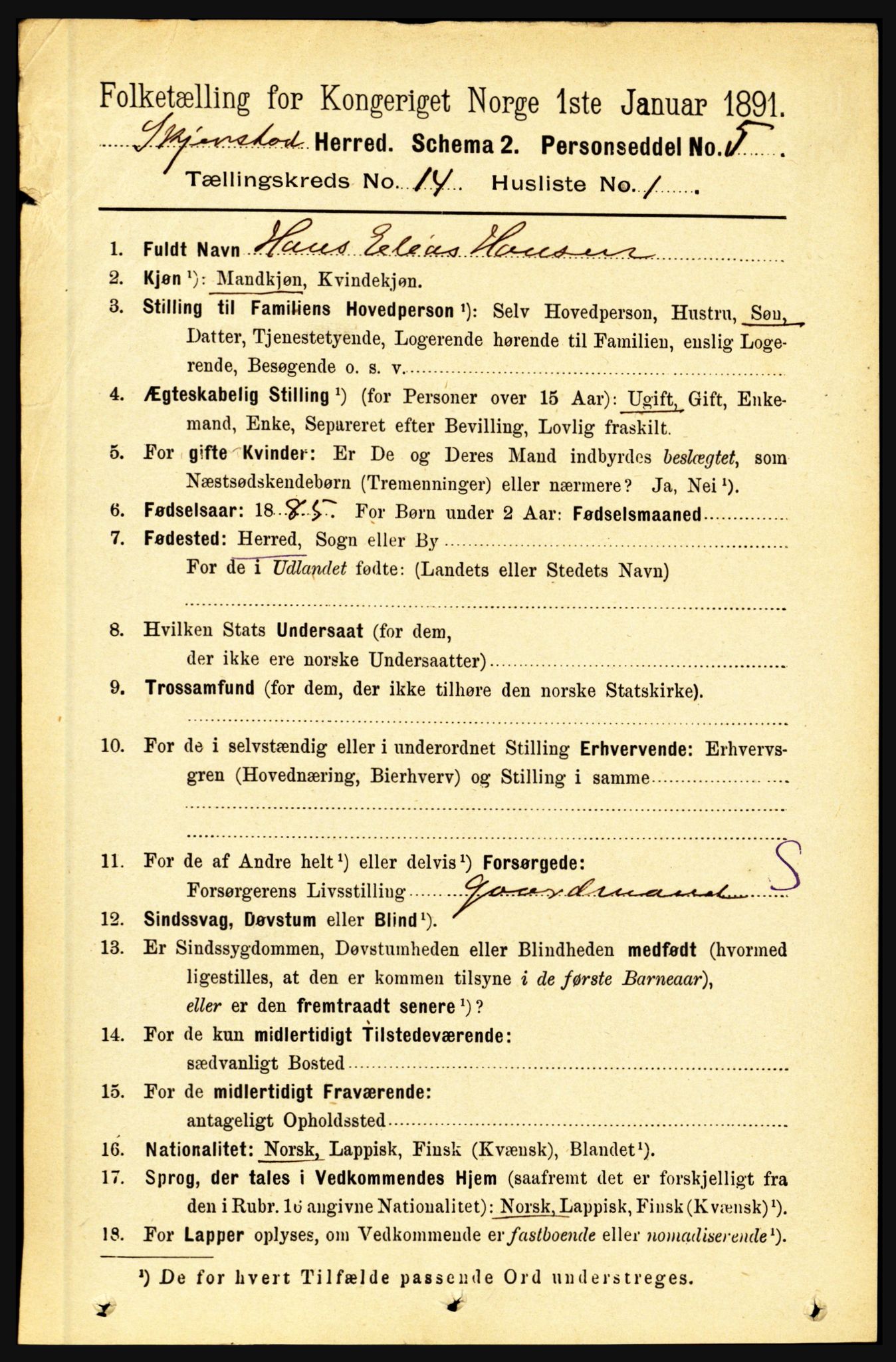 RA, 1891 census for 1842 Skjerstad, 1891, p. 5020