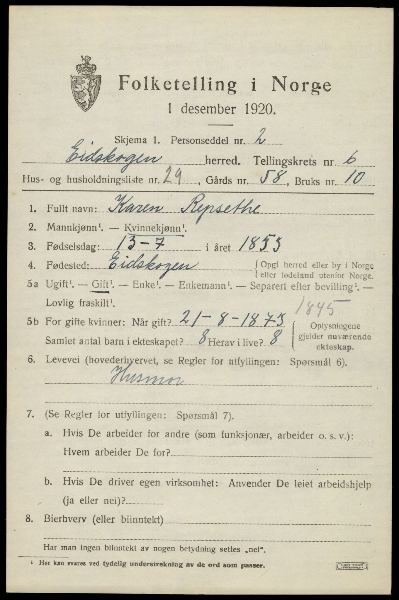 SAH, 1920 census for Eidskog, 1920, p. 6711
