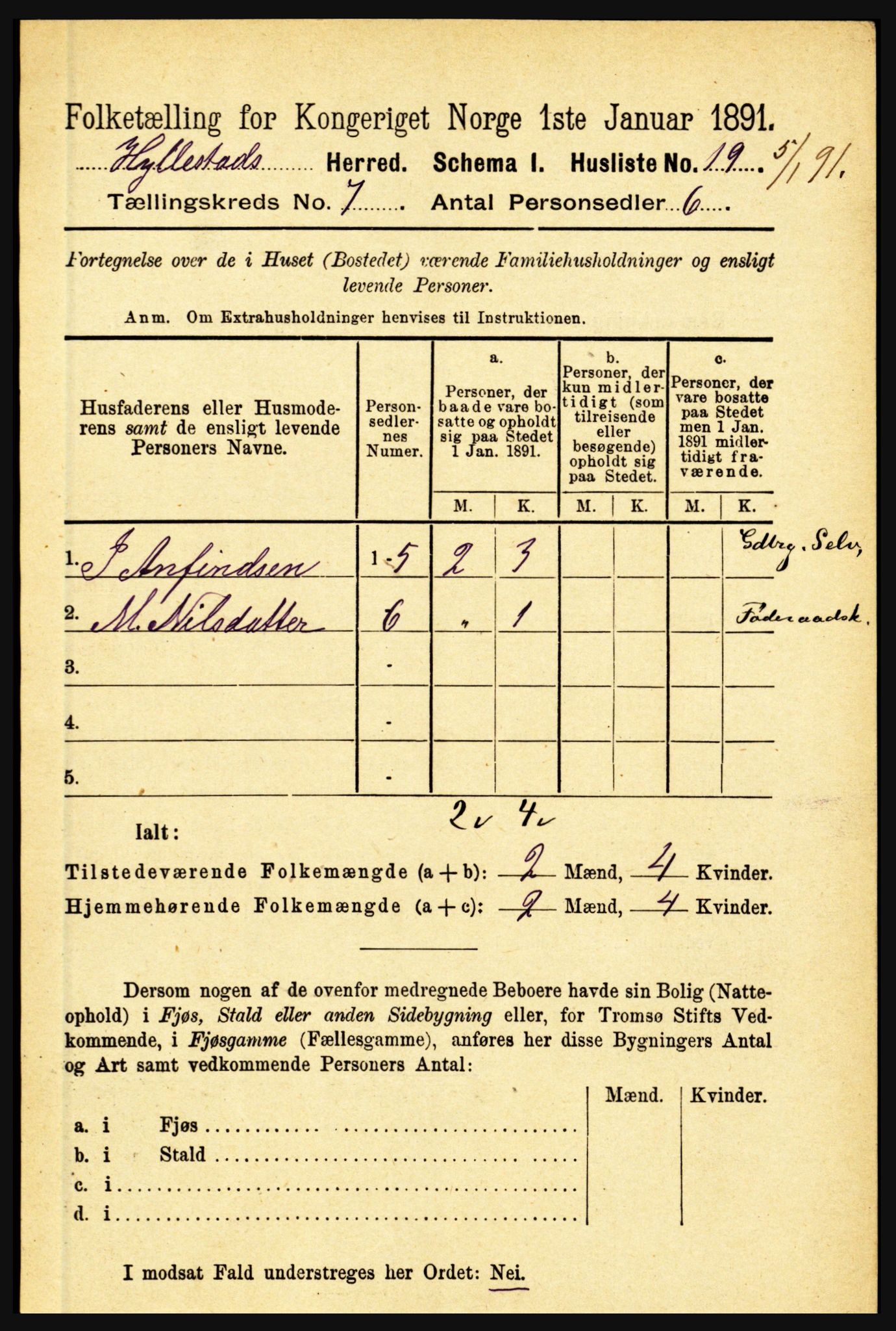 RA, 1891 census for 1413 Hyllestad, 1891, p. 1179