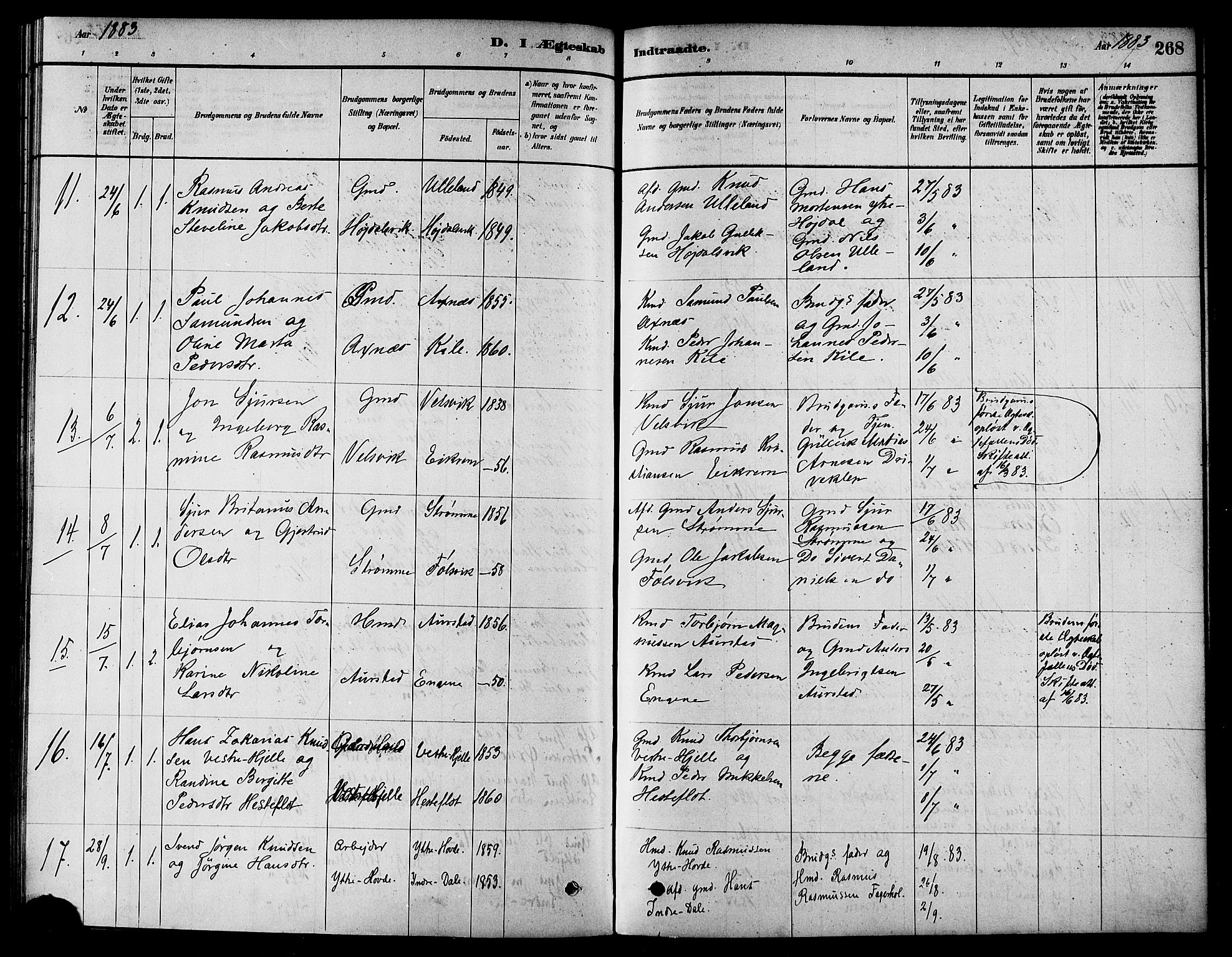 Ministerialprotokoller, klokkerbøker og fødselsregistre - Møre og Romsdal, AV/SAT-A-1454/511/L0141: Parish register (official) no. 511A08, 1878-1890, p. 268