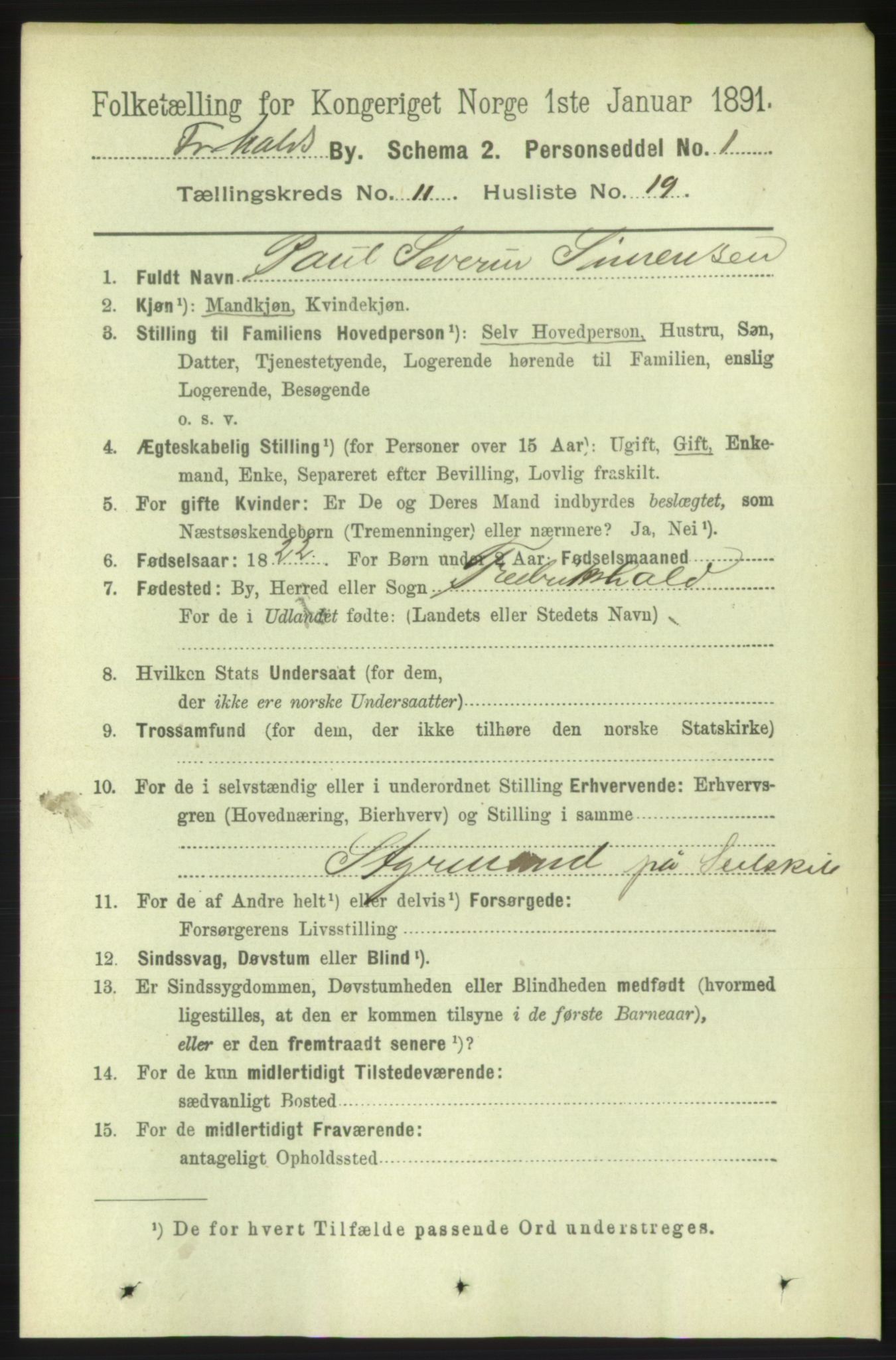 RA, 1891 census for 0101 Fredrikshald, 1891, p. 7857
