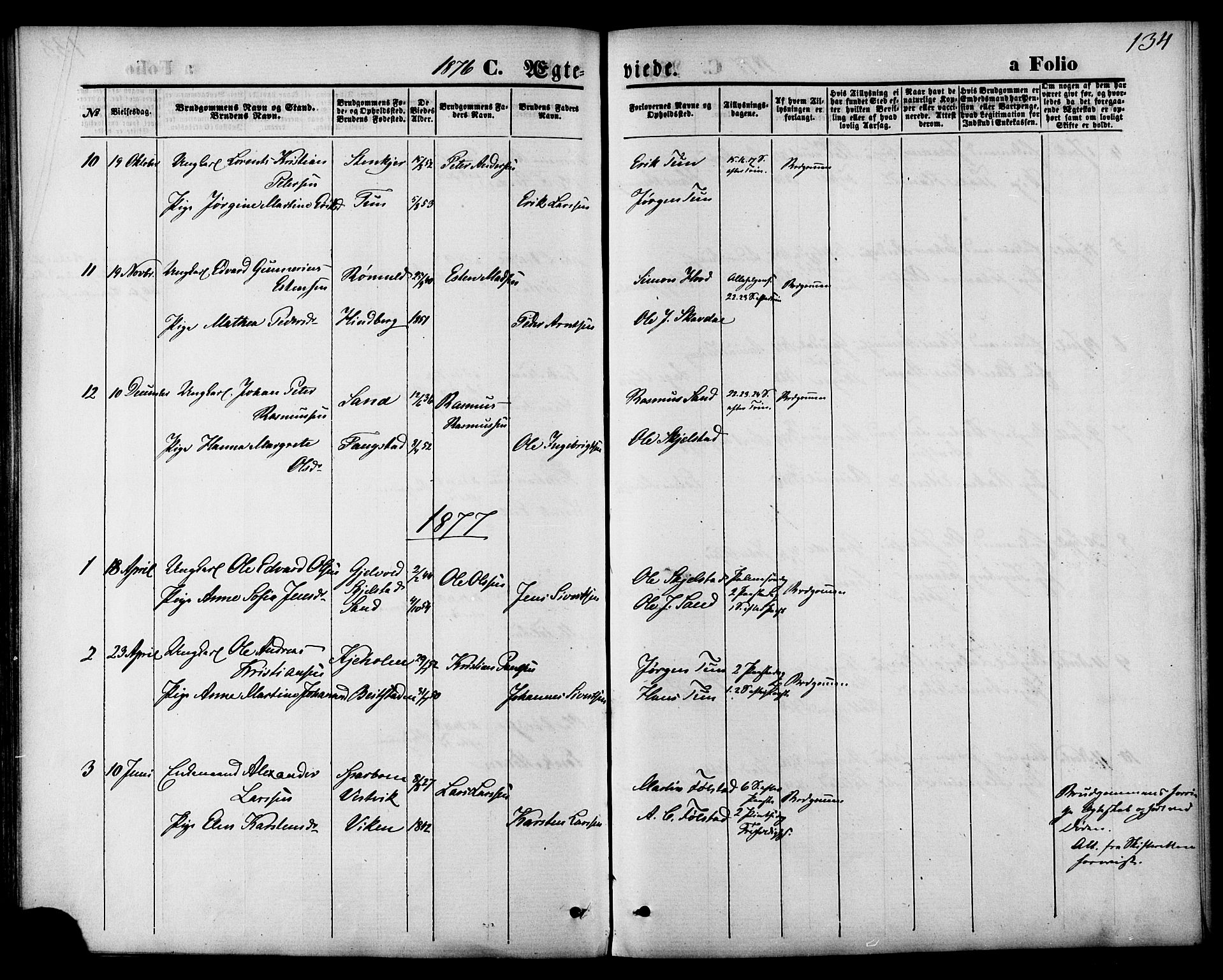 Ministerialprotokoller, klokkerbøker og fødselsregistre - Nord-Trøndelag, SAT/A-1458/744/L0419: Parish register (official) no. 744A03, 1867-1881, p. 134