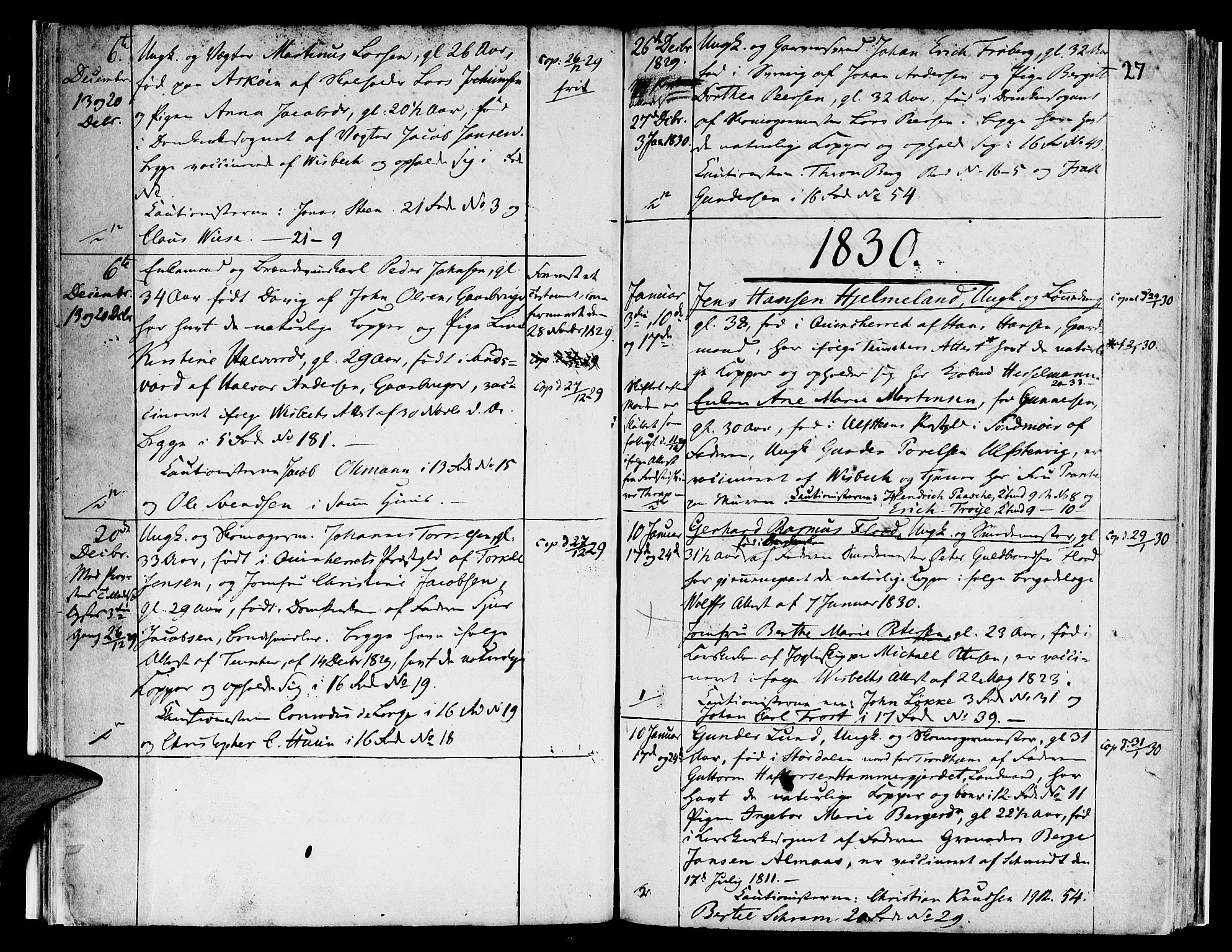 Domkirken sokneprestembete, SAB/A-74801/H/Hab/L0003: Parish register (copy) no. A 3, 1820-1853, p. 27