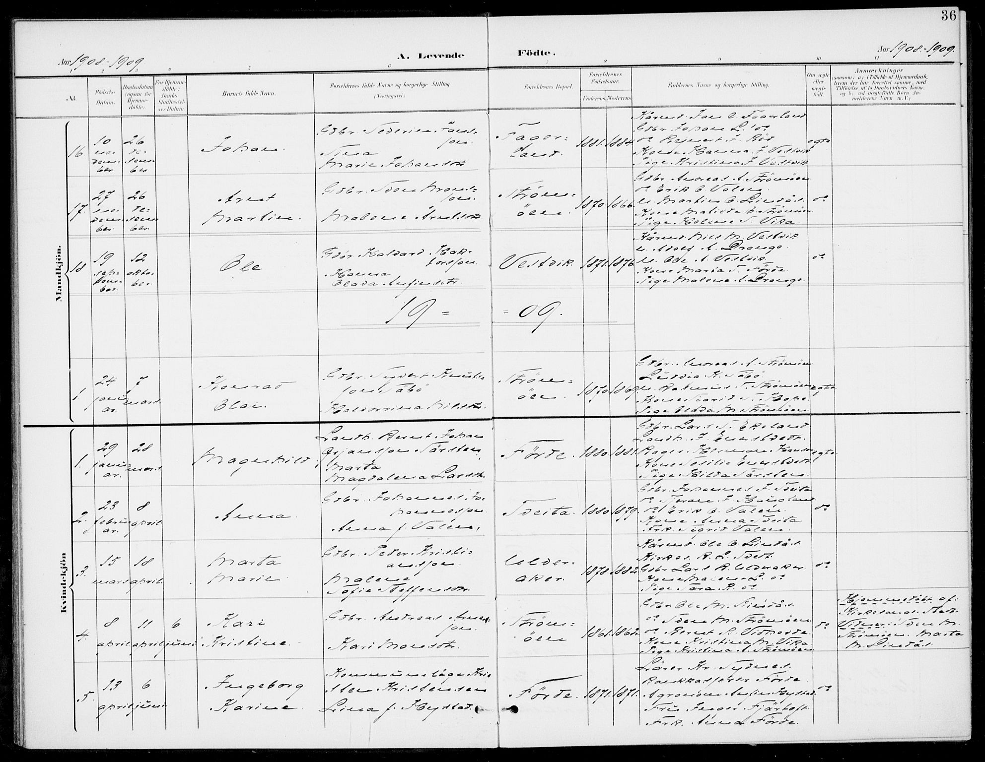 Sveio Sokneprestembete, AV/SAB-A-78501/H/Haa: Parish register (official) no. C 3, 1899-1916, p. 36