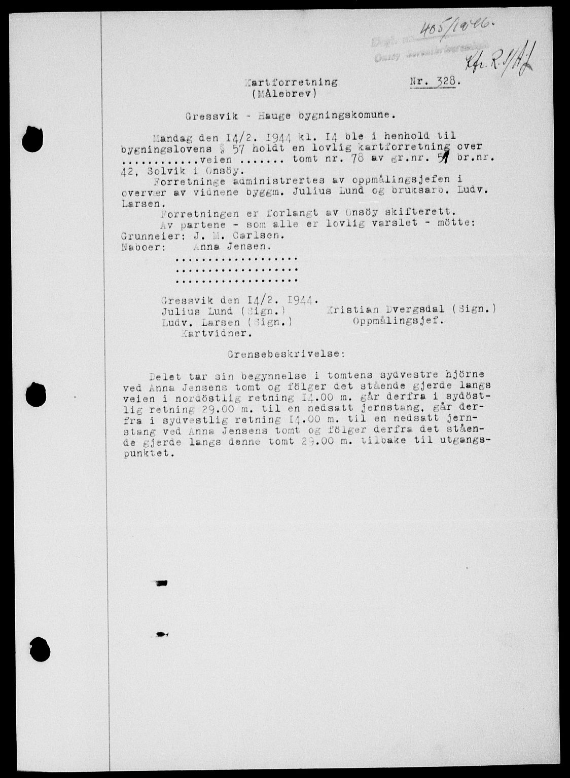 Onsøy sorenskriveri, SAO/A-10474/G/Ga/Gab/L0015: Mortgage book no. II A-15, 1945-1946, Diary no: : 405/1946