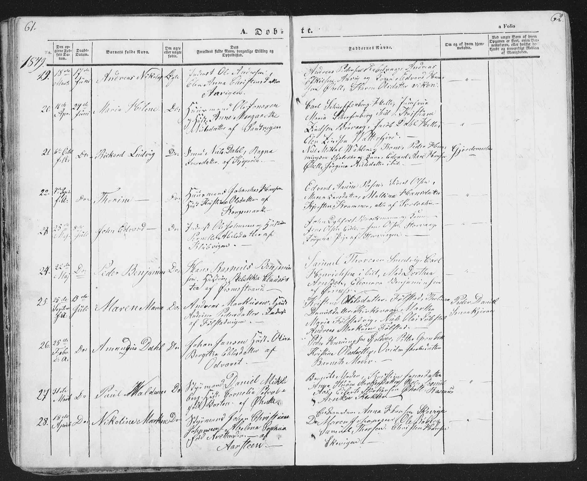 Ministerialprotokoller, klokkerbøker og fødselsregistre - Nordland, AV/SAT-A-1459/874/L1072: Parish register (copy) no. 874C01, 1843-1859, p. 61-62
