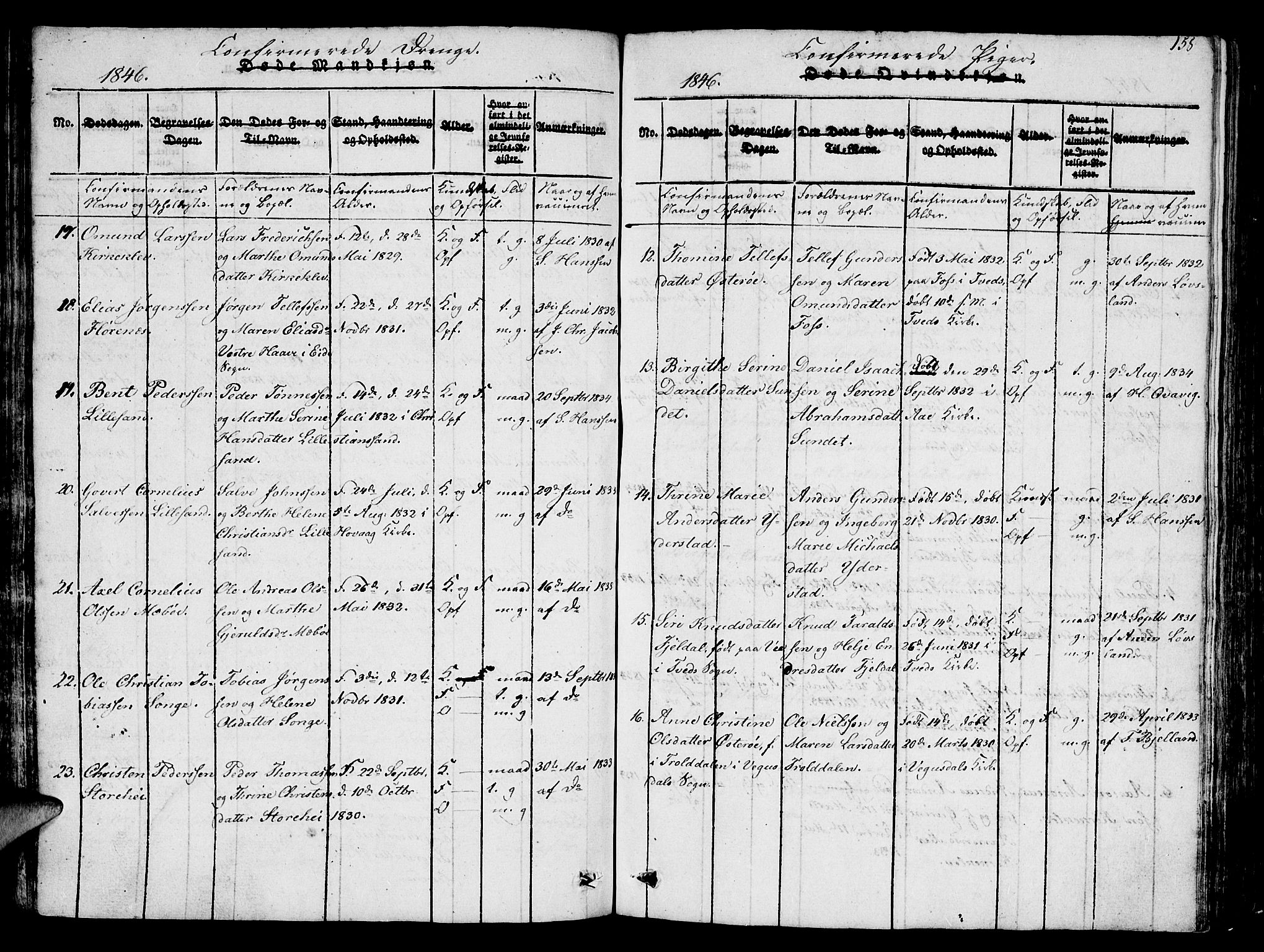 Vestre Moland sokneprestkontor, AV/SAK-1111-0046/F/Fb/Fbb/L0001: Parish register (copy) no. B 1, 1816-1851, p. 158