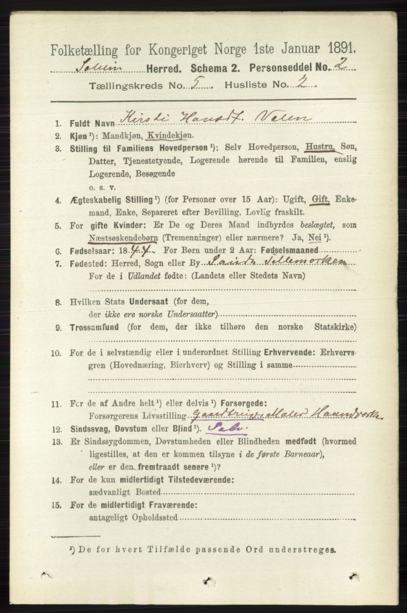 RA, 1891 census for 0818 Solum, 1891, p. 840