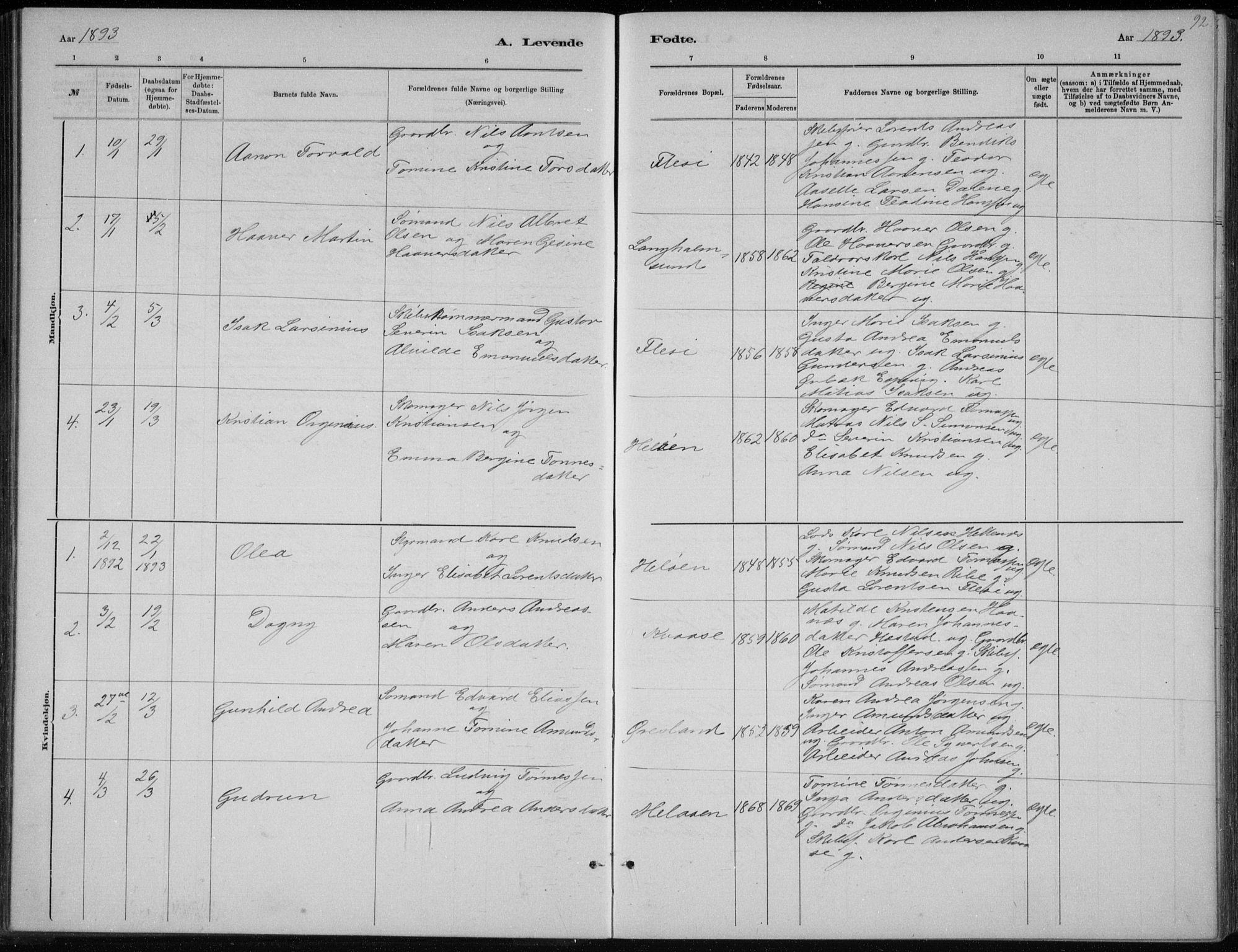 Høvåg sokneprestkontor, SAK/1111-0025/F/Fb/L0004: Parish register (copy) no. B 4, 1883-1898, p. 92