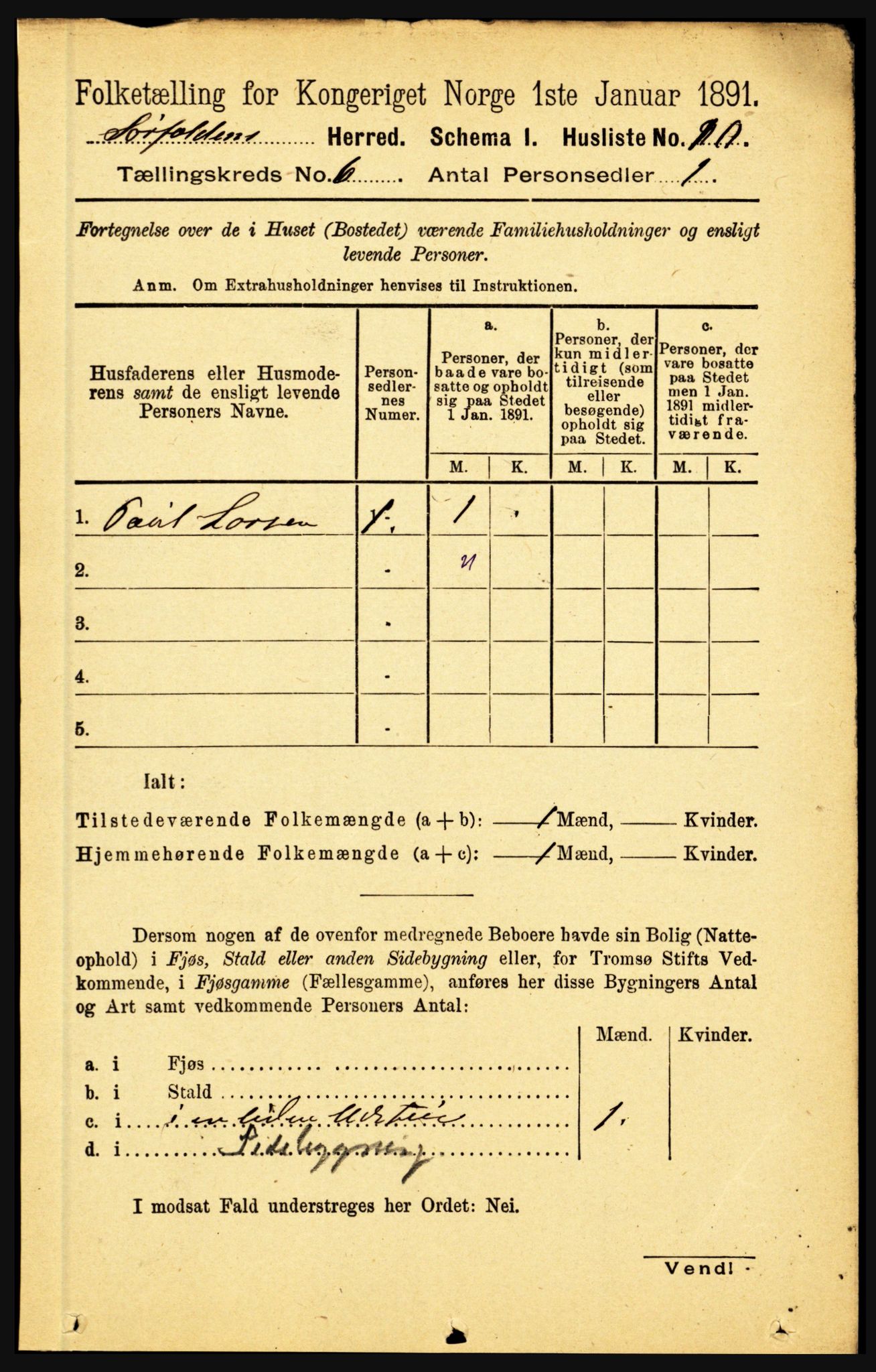 RA, 1891 census for 1845 Sørfold, 1891, p. 1782