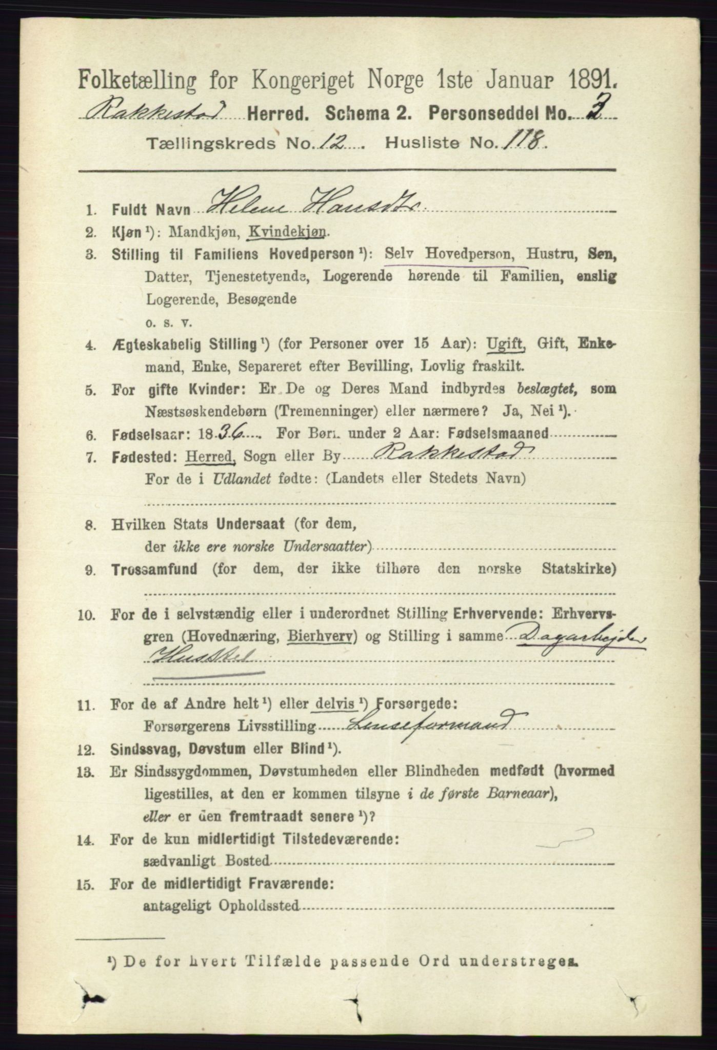 RA, 1891 census for 0128 Rakkestad, 1891, p. 6315