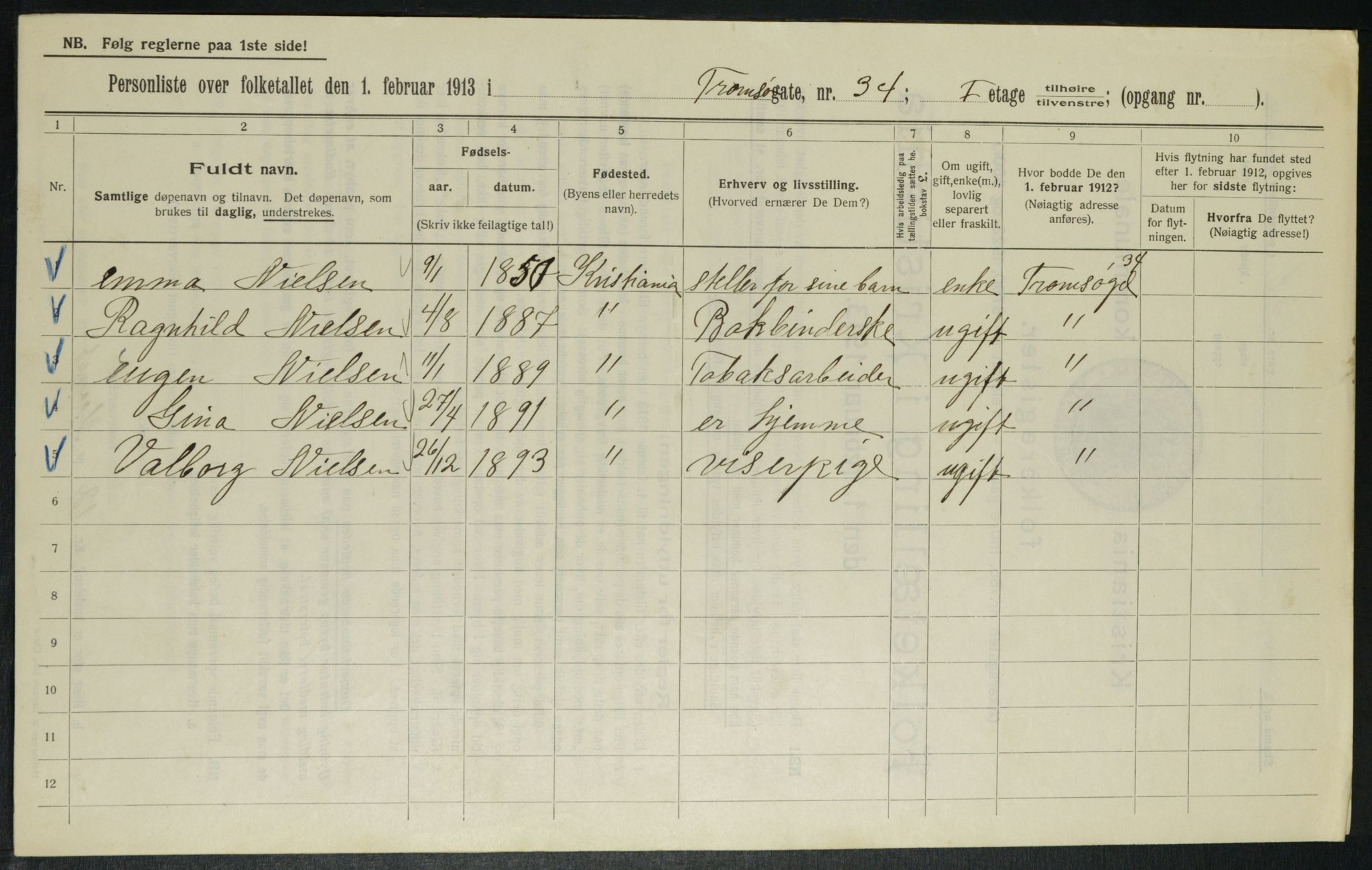 OBA, Municipal Census 1913 for Kristiania, 1913, p. 115941