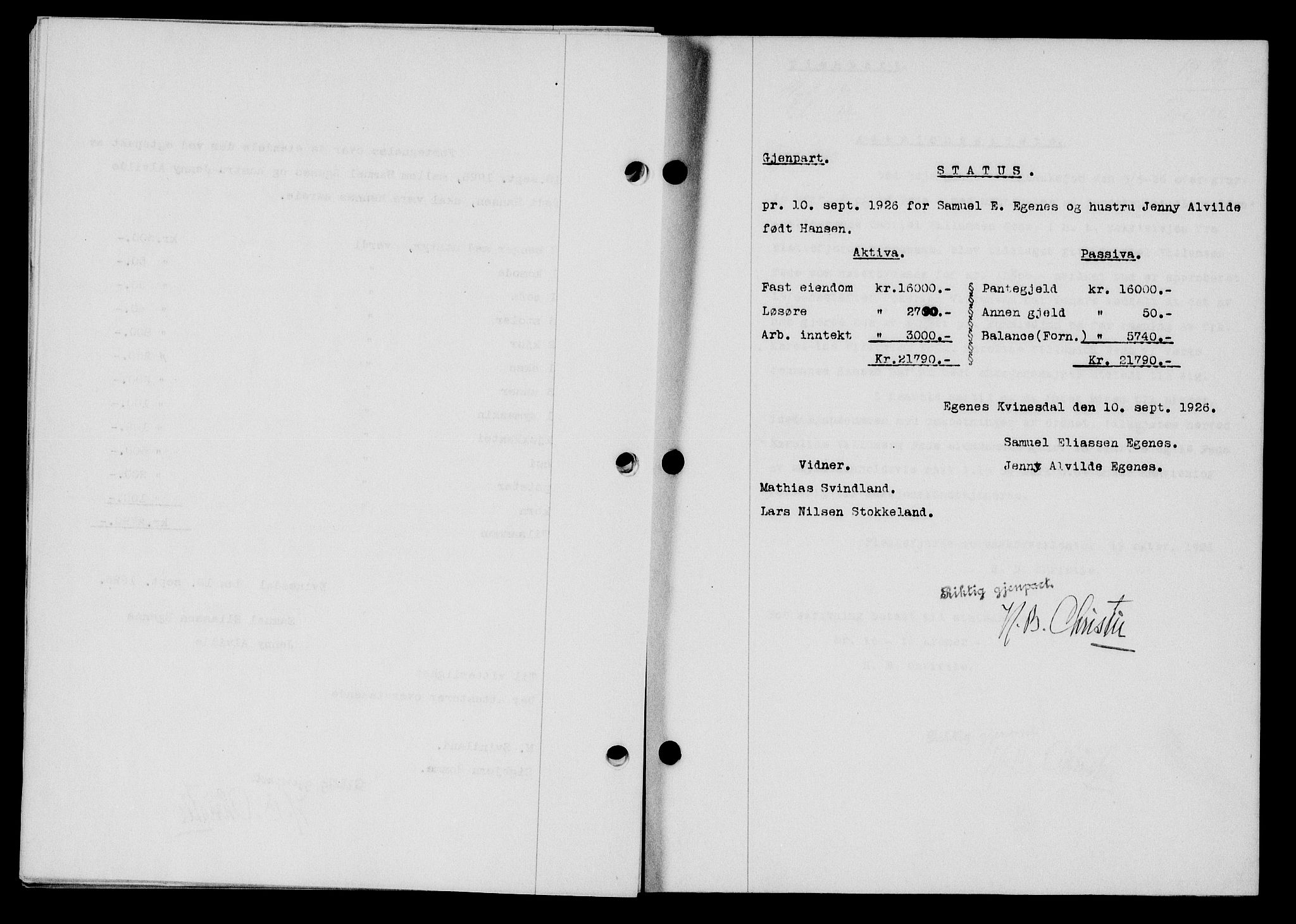 Flekkefjord sorenskriveri, SAK/1221-0001/G/Gb/Gba/L0043: Mortgage book no. 41, 1926-1927, Deed date: 19.10.1926