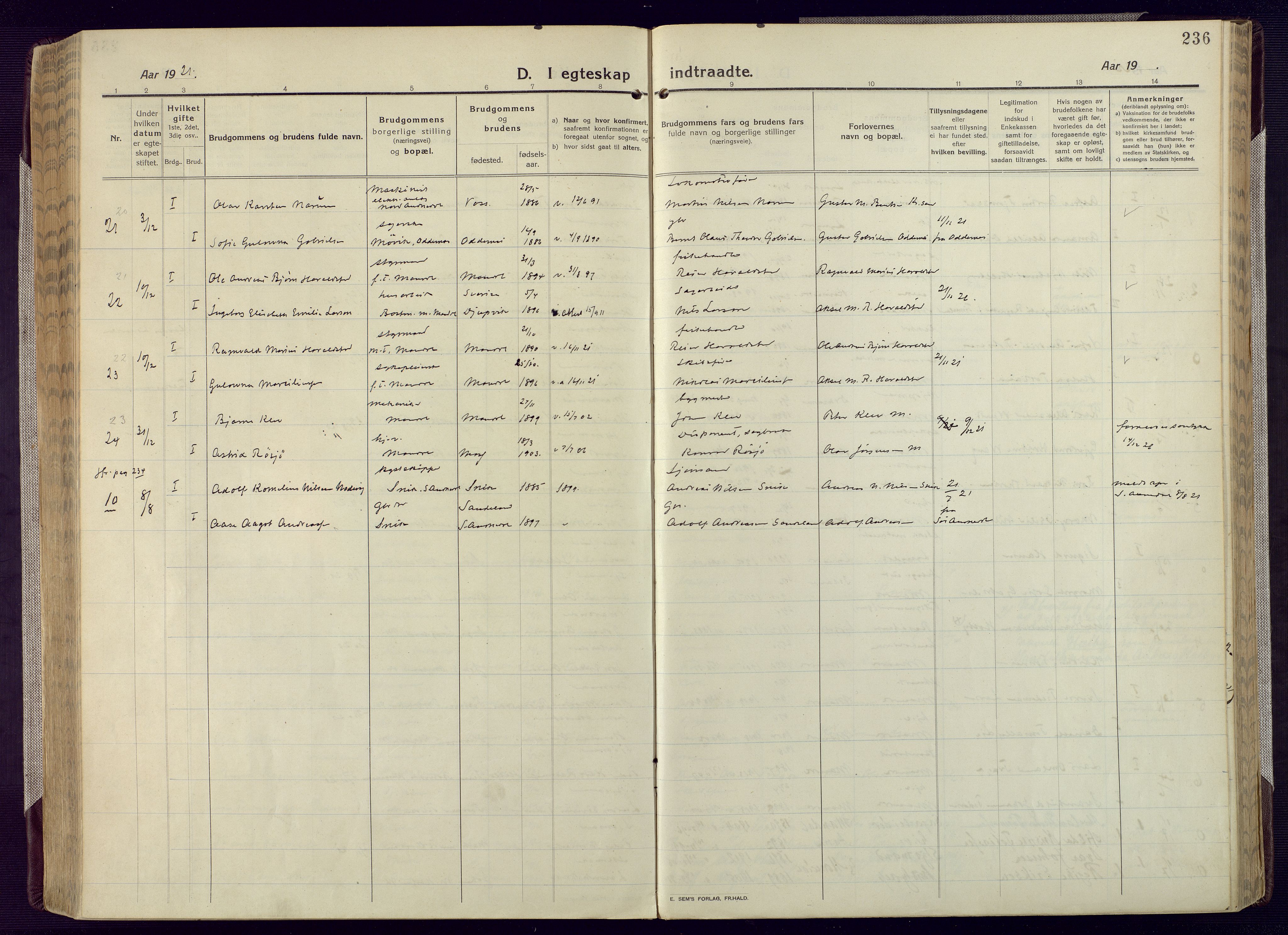 Mandal sokneprestkontor, AV/SAK-1111-0030/F/Fa/Fac/L0001: Parish register (official) no. A 1, 1913-1925, p. 236