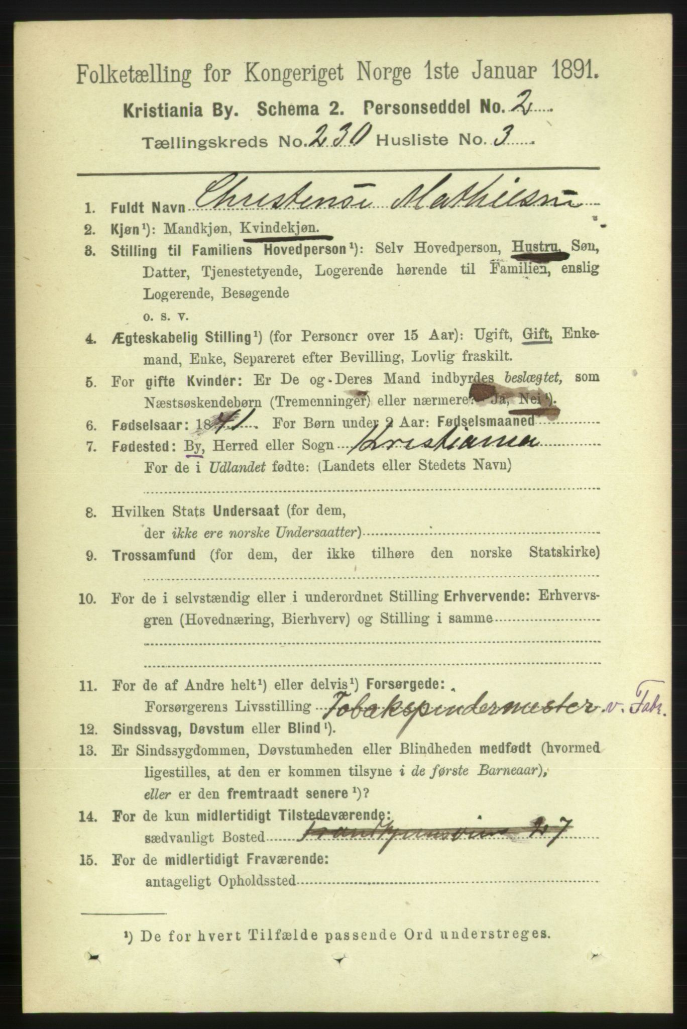 RA, 1891 census for 0301 Kristiania, 1891, p. 142295