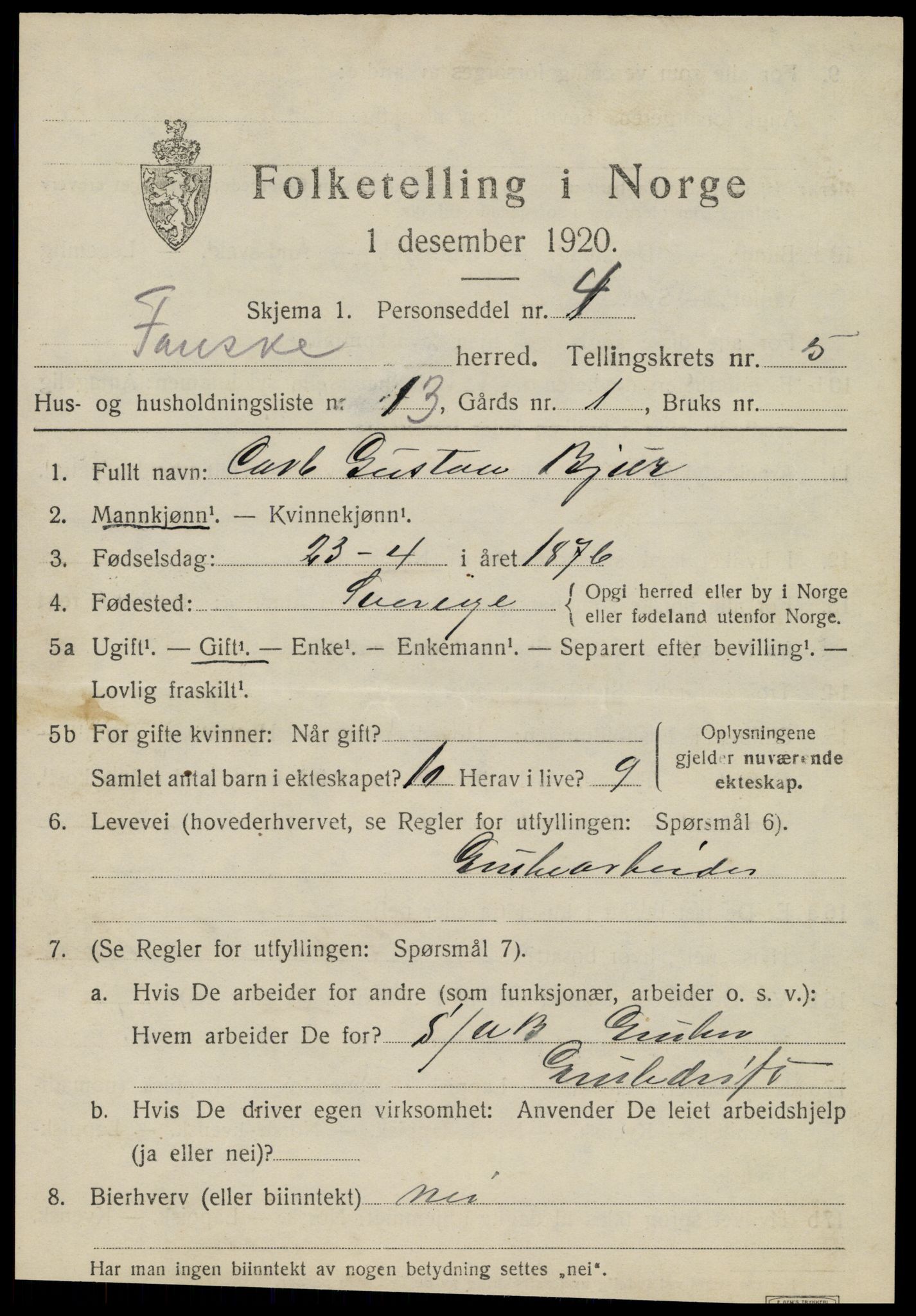 SAT, 1920 census for Fauske, 1920, p. 5430