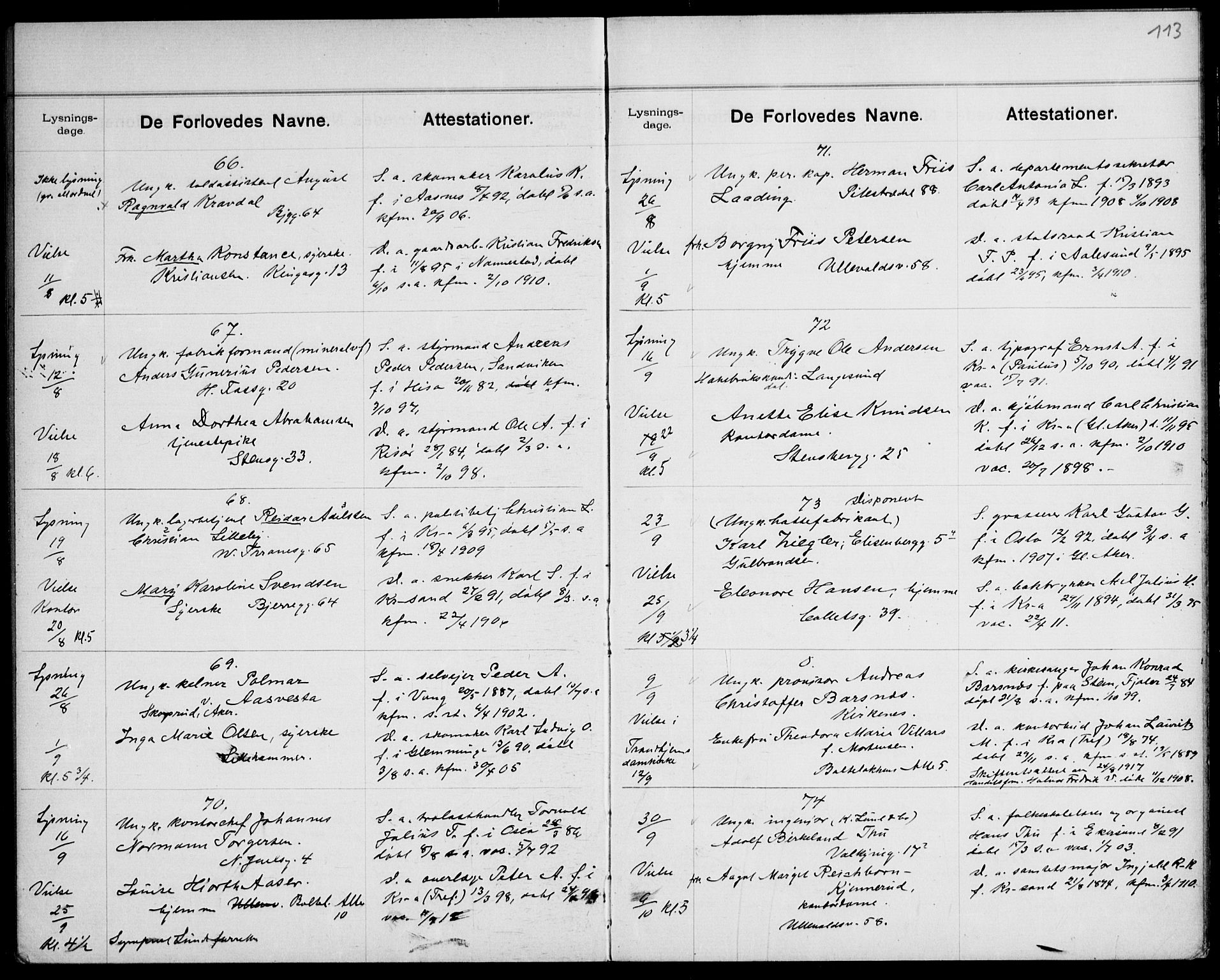 Gamle Aker prestekontor Kirkebøker, SAO/A-10617a/H/L0004: Banns register no. 4, 1909-1918, p. 113