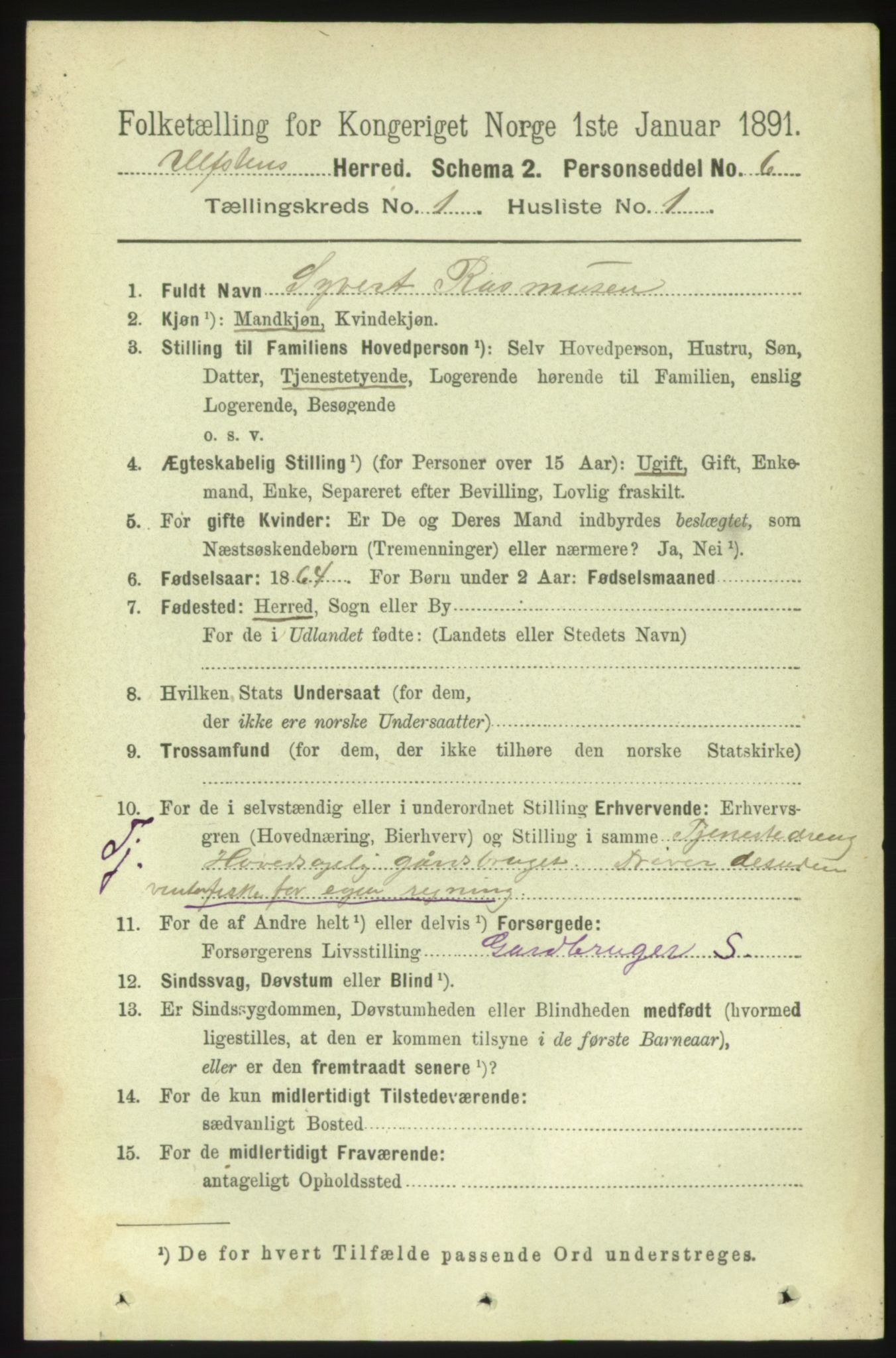 RA, 1891 census for 1516 Ulstein, 1891, p. 66