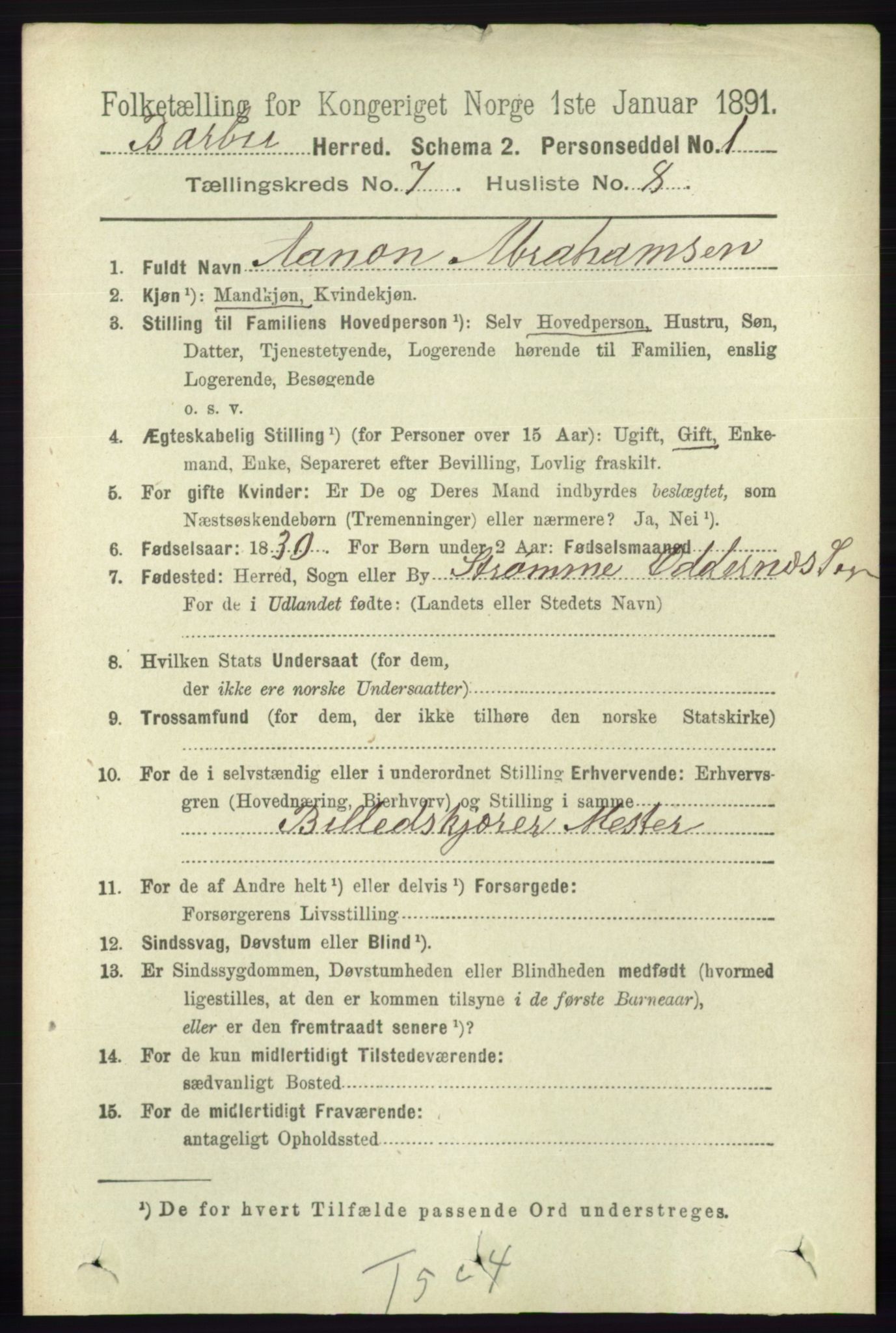 RA, 1891 census for 0990 Barbu, 1891, p. 5089