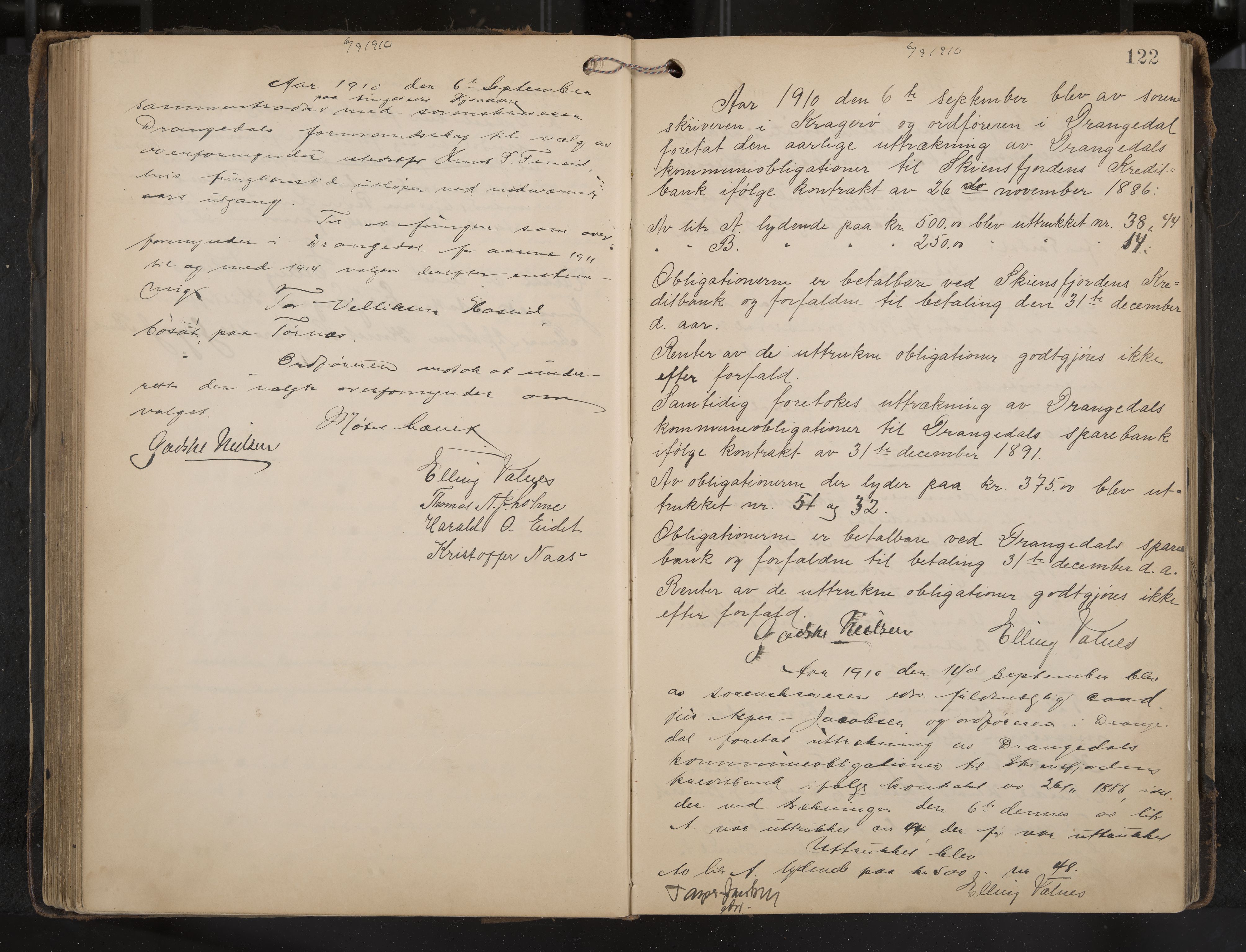 Drangedal formannskap og sentraladministrasjon, IKAK/0817021/A/L0004: Møtebok, 1907-1914, p. 122