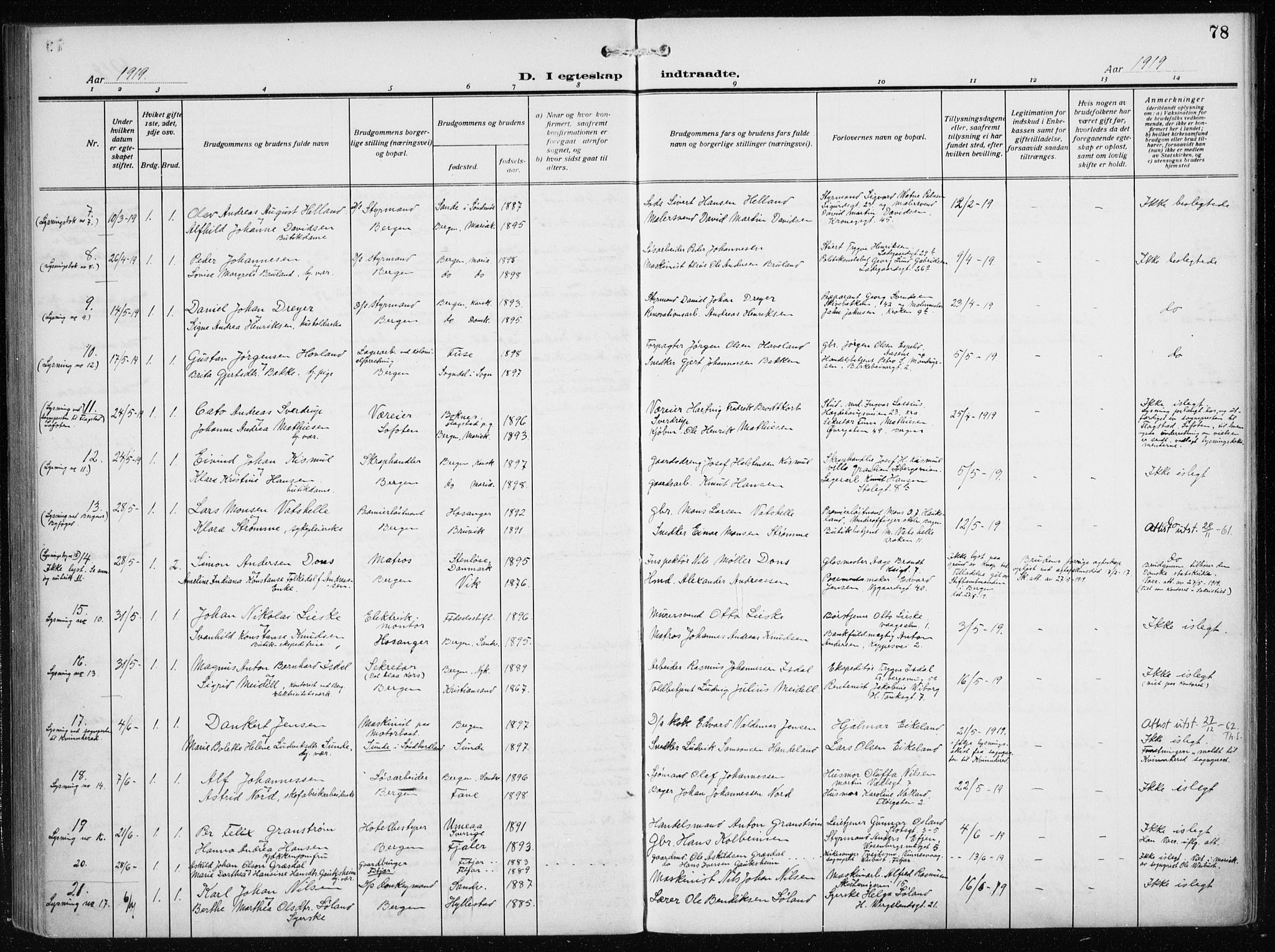 Mariakirken Sokneprestembete, AV/SAB-A-76901/H/Haa/L0015: Parish register (official) no. C 3, 1913-1927, p. 78