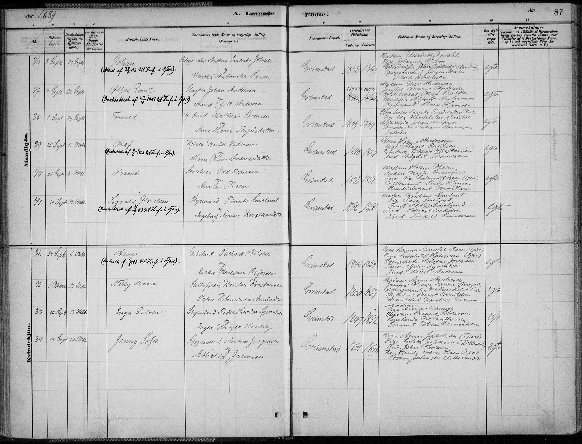 Grimstad sokneprestkontor, AV/SAK-1111-0017/F/Fa/L0003: Parish register (official) no. A 2, 1882-1912, p. 87