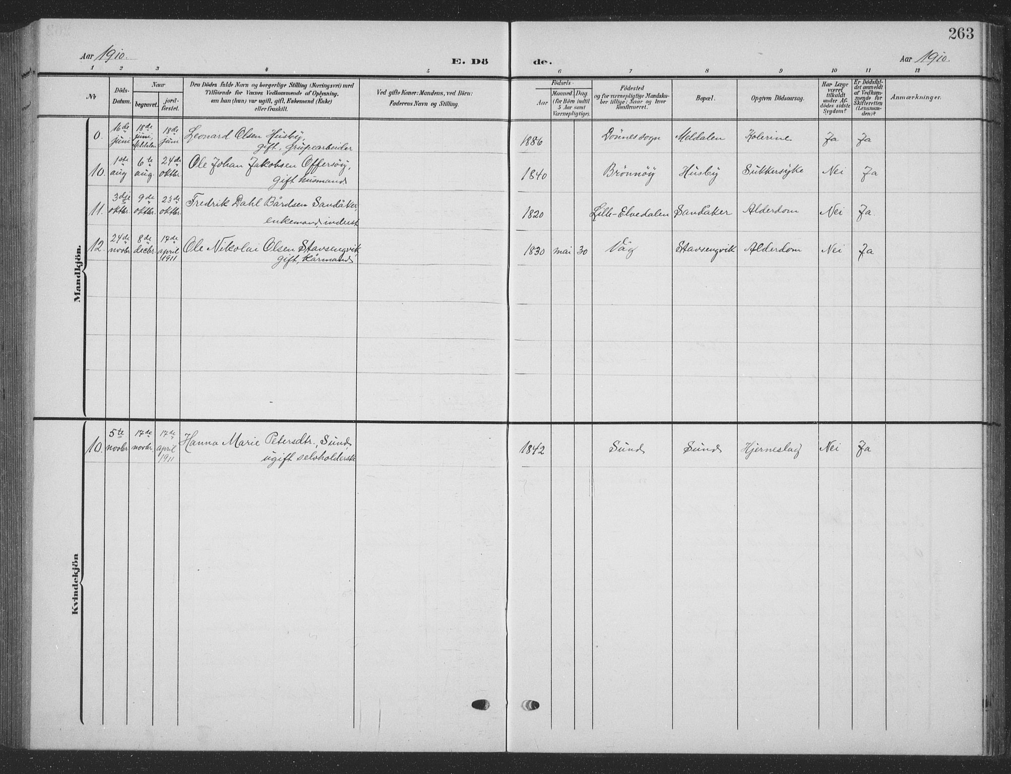 Ministerialprotokoller, klokkerbøker og fødselsregistre - Nordland, AV/SAT-A-1459/835/L0533: Parish register (copy) no. 835C05, 1906-1939, p. 263