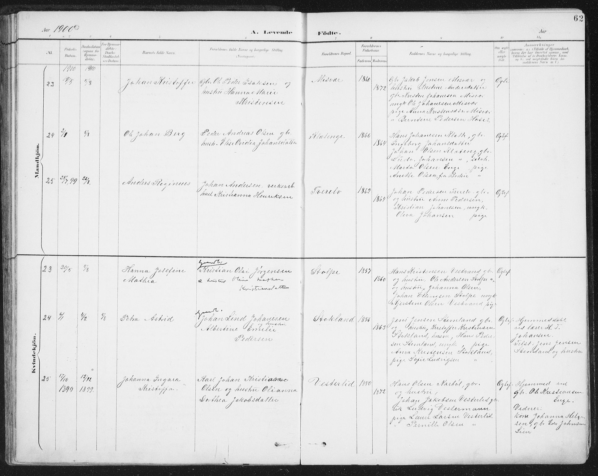 Ministerialprotokoller, klokkerbøker og fødselsregistre - Nordland, SAT/A-1459/852/L0741: Parish register (official) no. 852A11, 1894-1917, p. 62