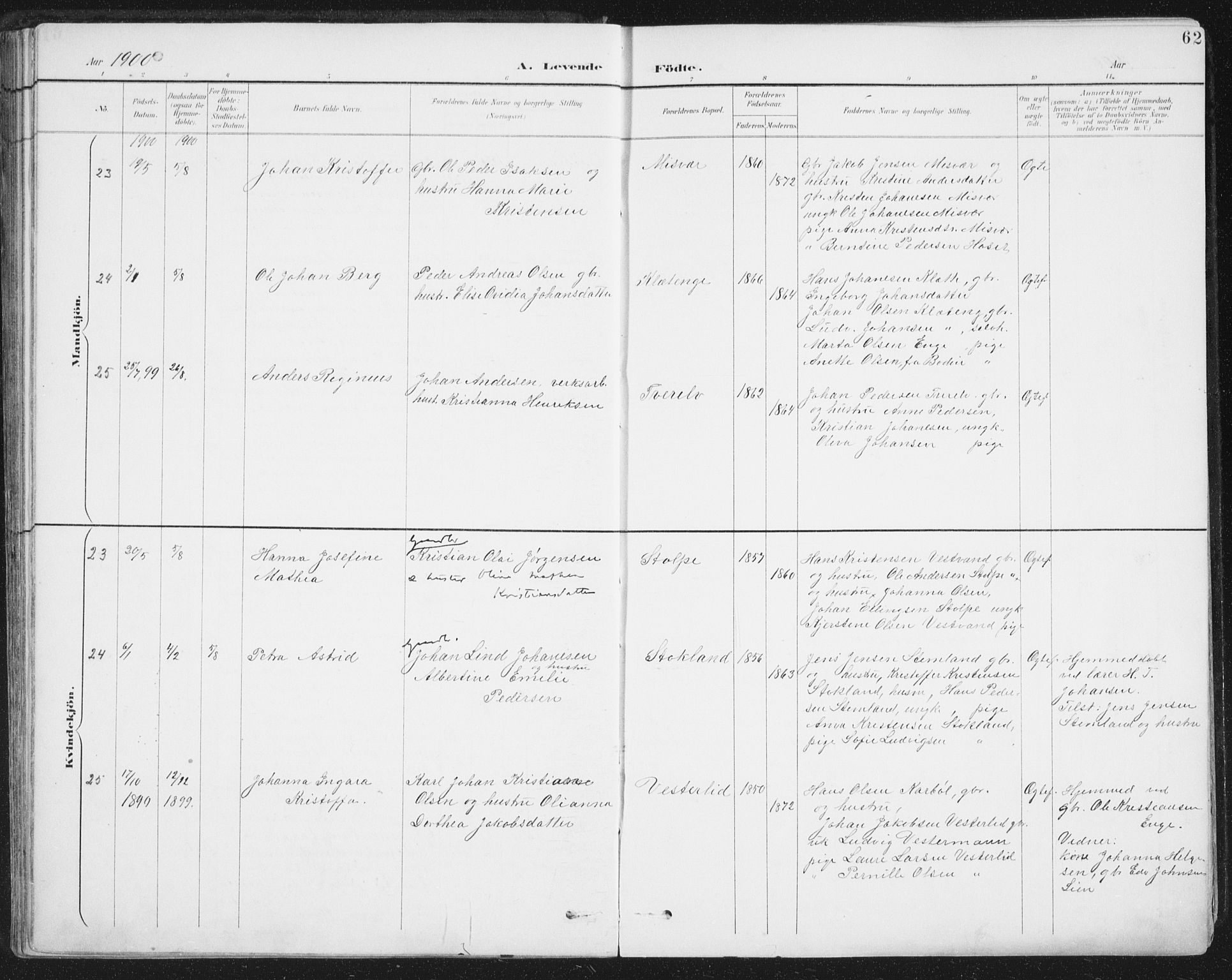 Ministerialprotokoller, klokkerbøker og fødselsregistre - Nordland, AV/SAT-A-1459/852/L0741: Parish register (official) no. 852A11, 1894-1917, p. 62