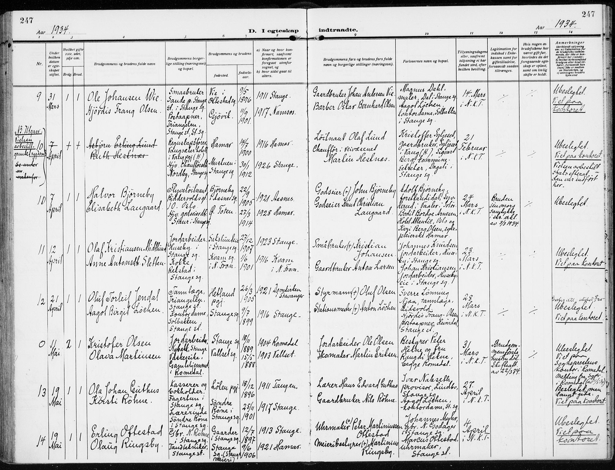 Stange prestekontor, SAH/PREST-002/K/L0026: Parish register (official) no. 26, 1923-1937, p. 247