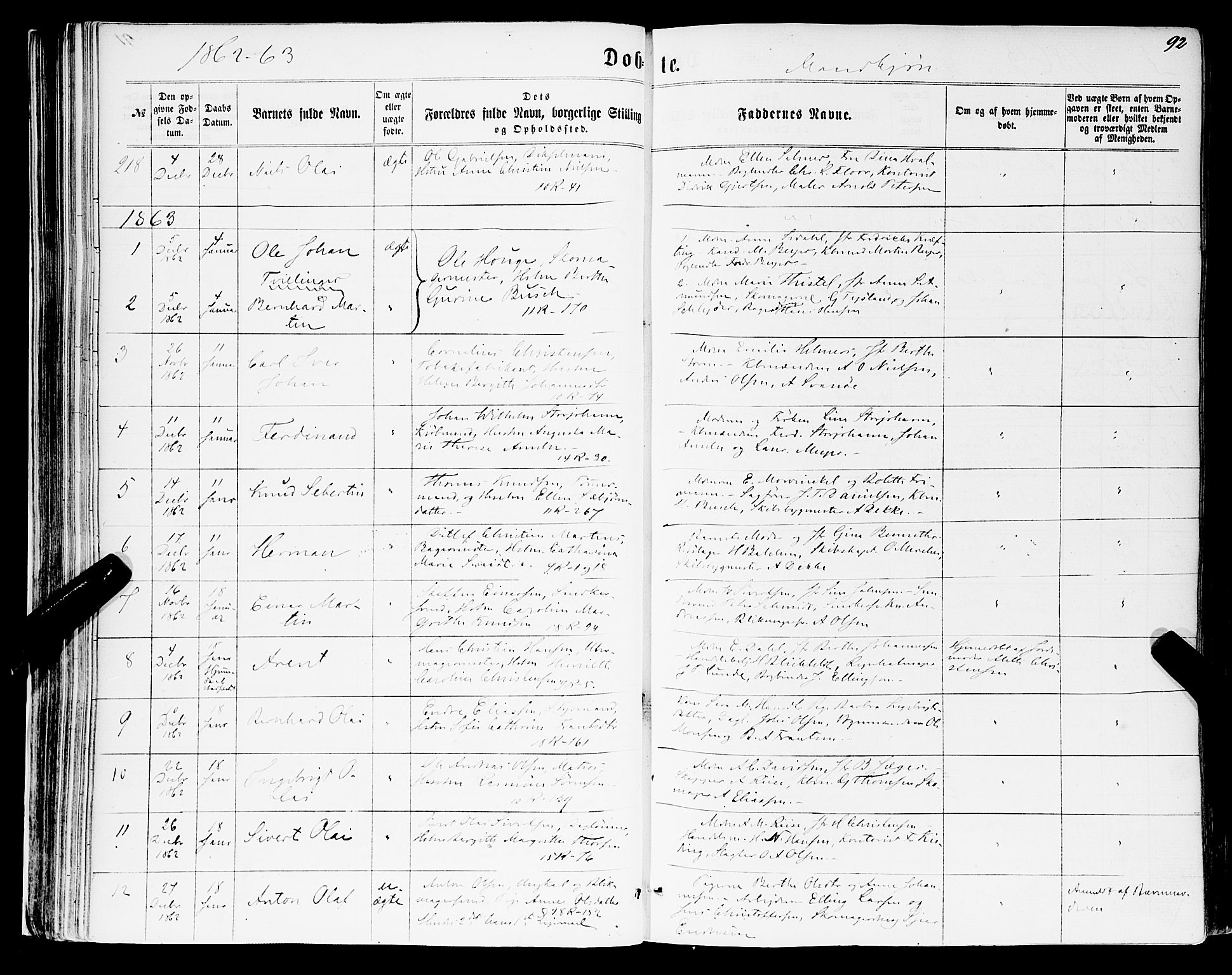 Domkirken sokneprestembete, SAB/A-74801/H/Haa/L0021: Parish register (official) no. B 4, 1859-1871, p. 92