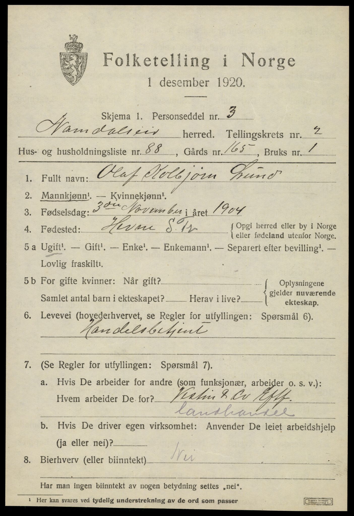 SAT, 1920 census for Namdalseid, 1920, p. 2322