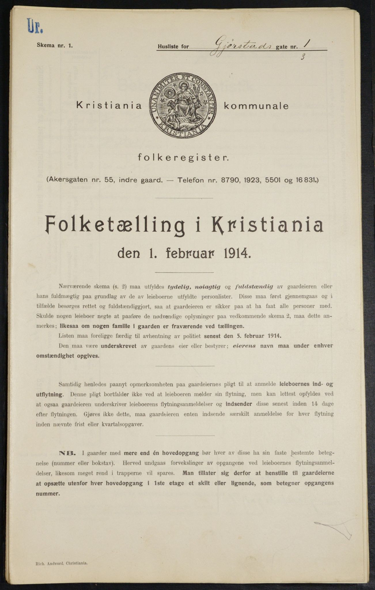 OBA, Municipal Census 1914 for Kristiania, 1914, p. 29433