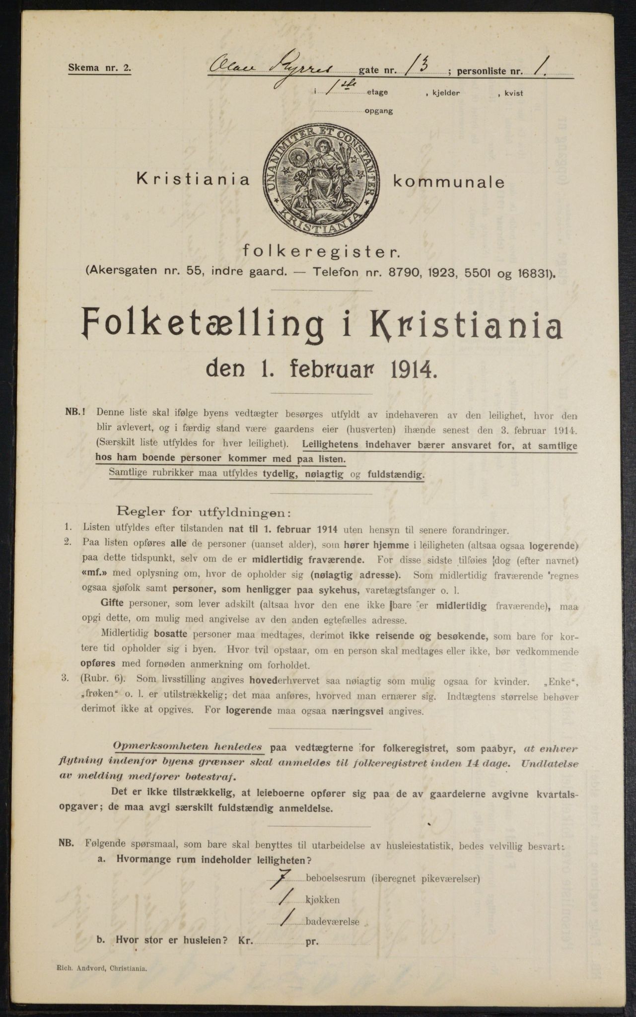 OBA, Municipal Census 1914 for Kristiania, 1914, p. 75442