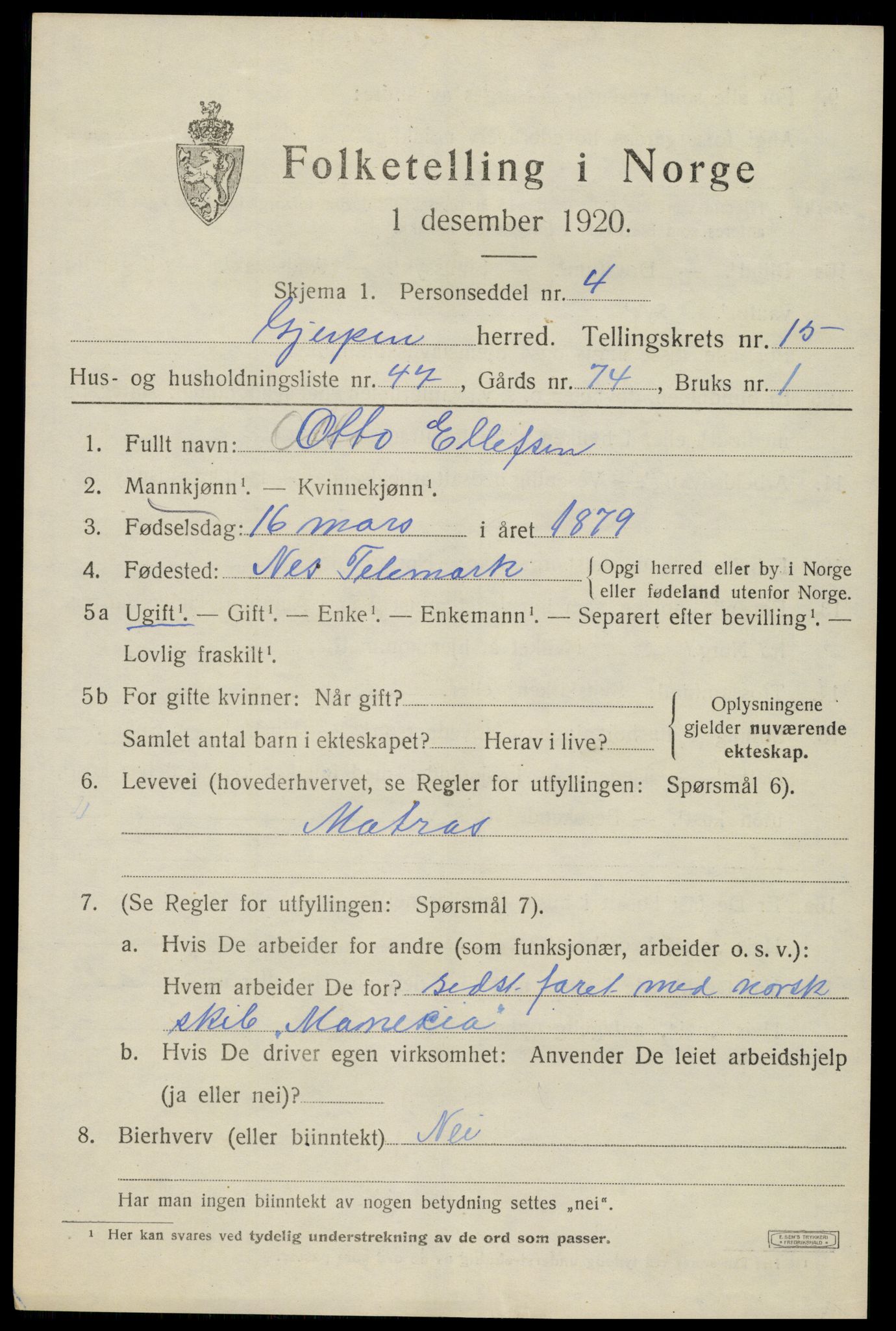 SAKO, 1920 census for Gjerpen, 1920, p. 17814