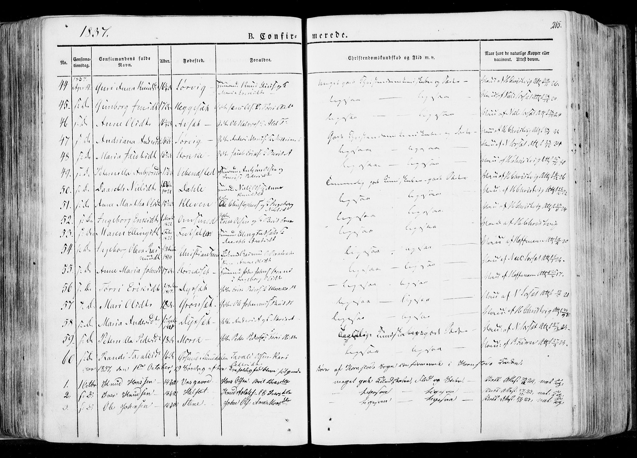 Ministerialprotokoller, klokkerbøker og fødselsregistre - Møre og Romsdal, AV/SAT-A-1454/568/L0803: Parish register (official) no. 568A10, 1830-1853, p. 215