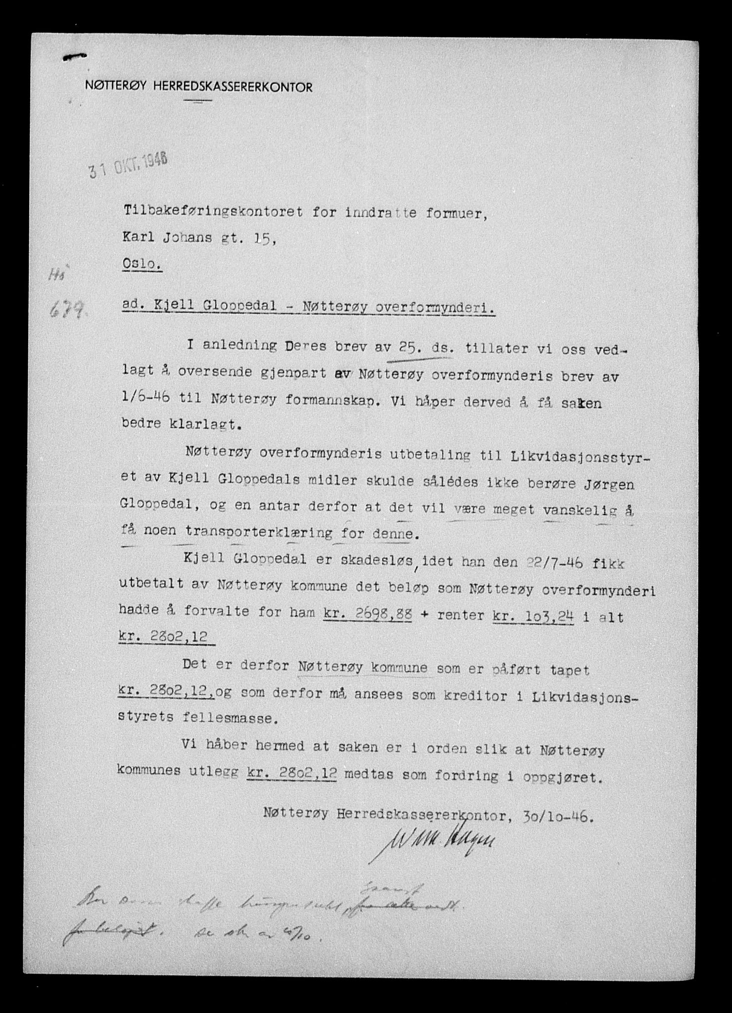 Justisdepartementet, Tilbakeføringskontoret for inndratte formuer, AV/RA-S-1564/H/Hc/Hcd/L0995: --, 1945-1947, p. 791