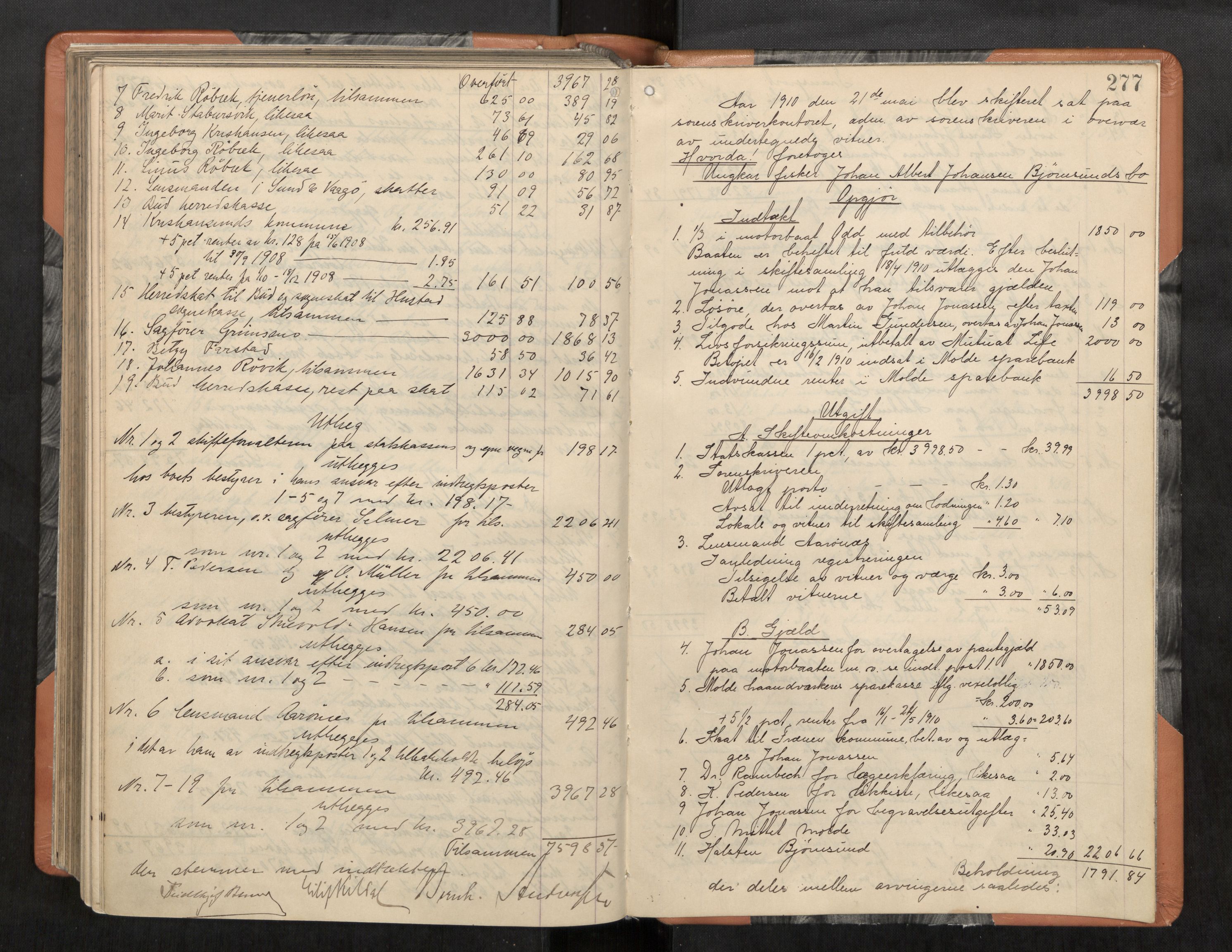 Romsdal sorenskriveri, AV/SAT-A-4149/1/3/3A/L0020: Skifteutlodnings Protokoll 6, 1905-1910, p. 277