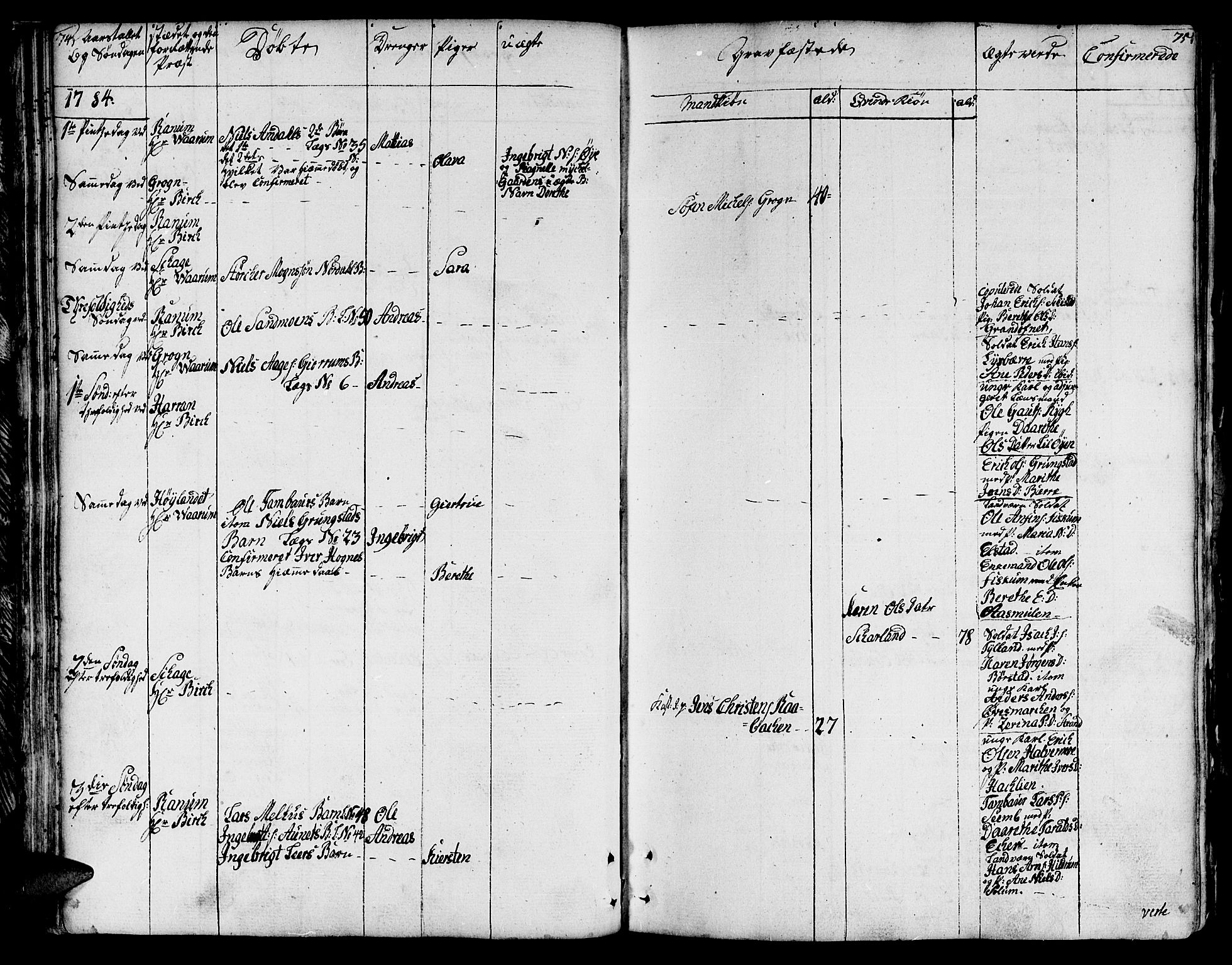 Ministerialprotokoller, klokkerbøker og fødselsregistre - Nord-Trøndelag, AV/SAT-A-1458/764/L0544: Parish register (official) no. 764A04, 1780-1798, p. 74-75