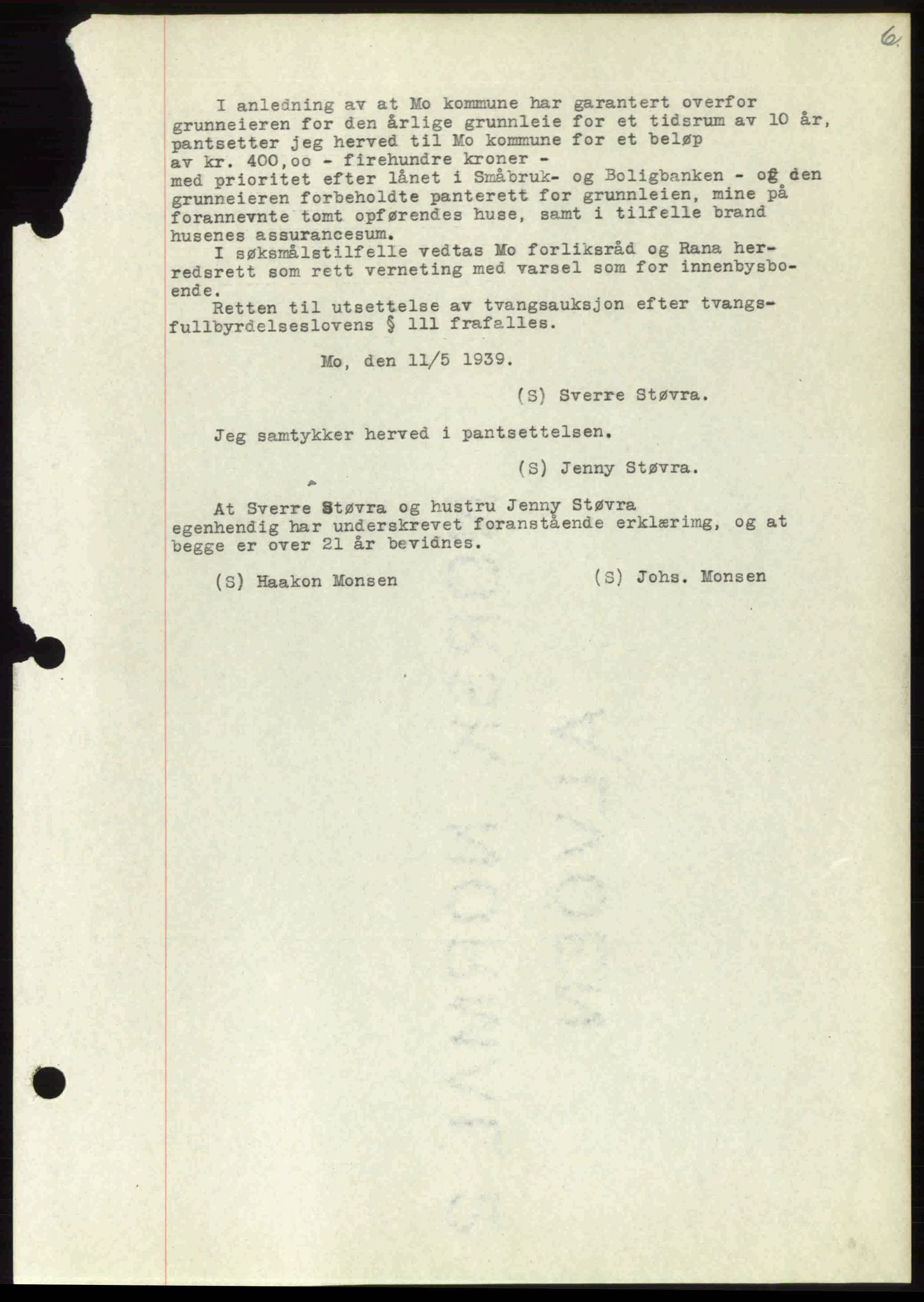 Rana sorenskriveri , SAT/A-1108/1/2/2C: Mortgage book no. A 6, 1939-1940, Diary no: : 745/1939