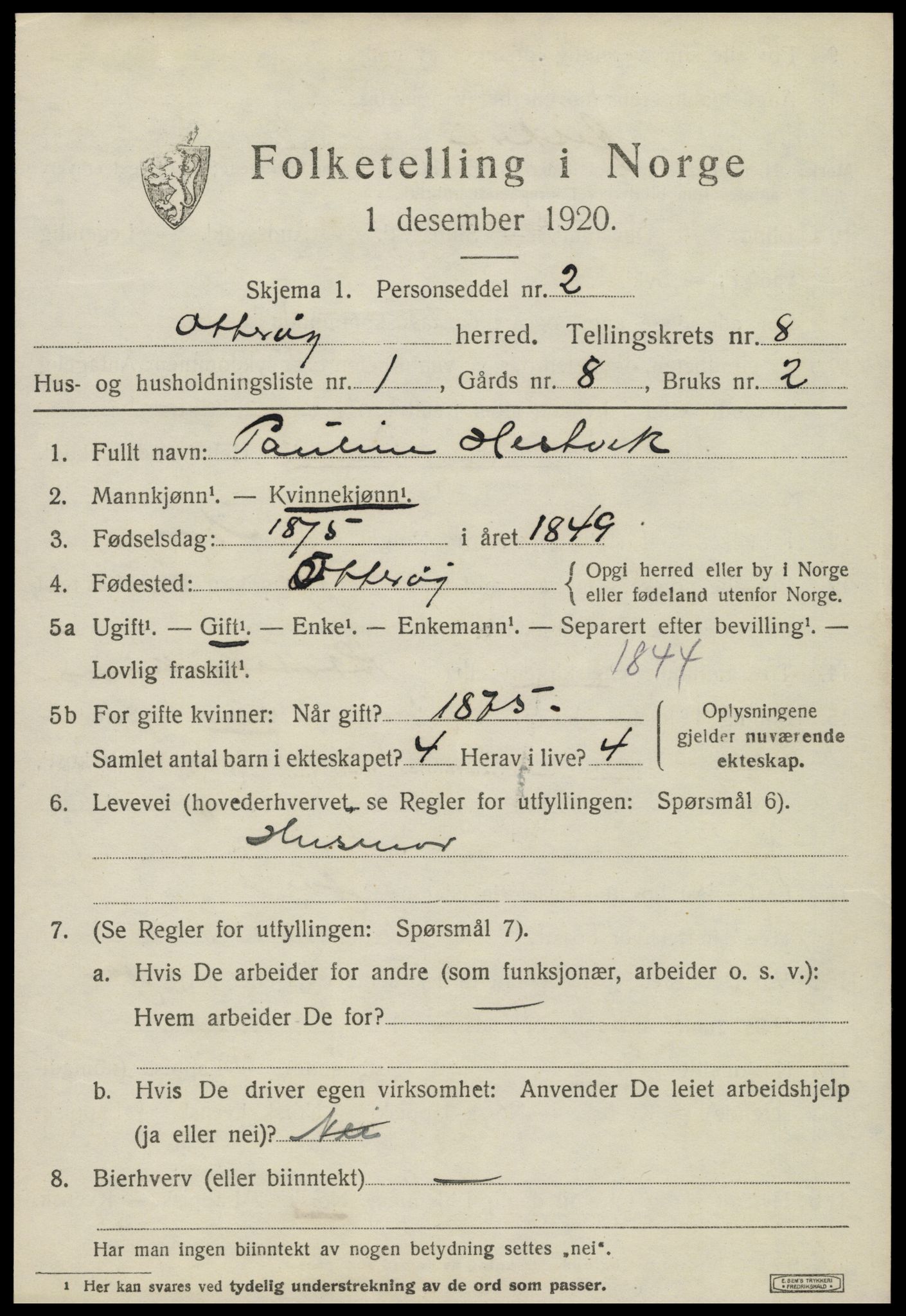 SAT, 1920 census for Otterøy, 1920, p. 2929