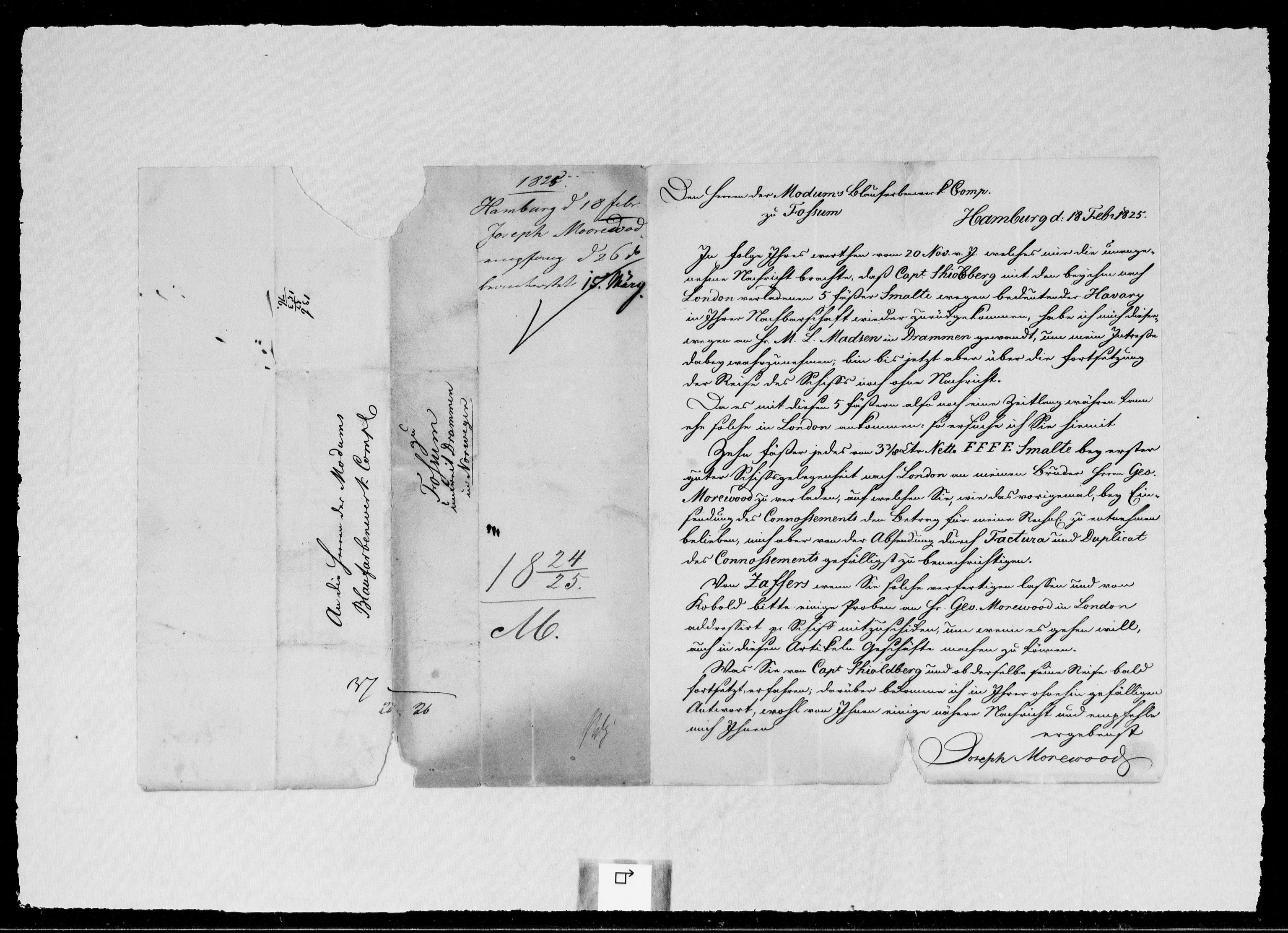 Modums Blaafarveværk, RA/PA-0157/G/Gb/L0094/0001: -- / Innkomne brev M - Z, 1824-1825, p. 2