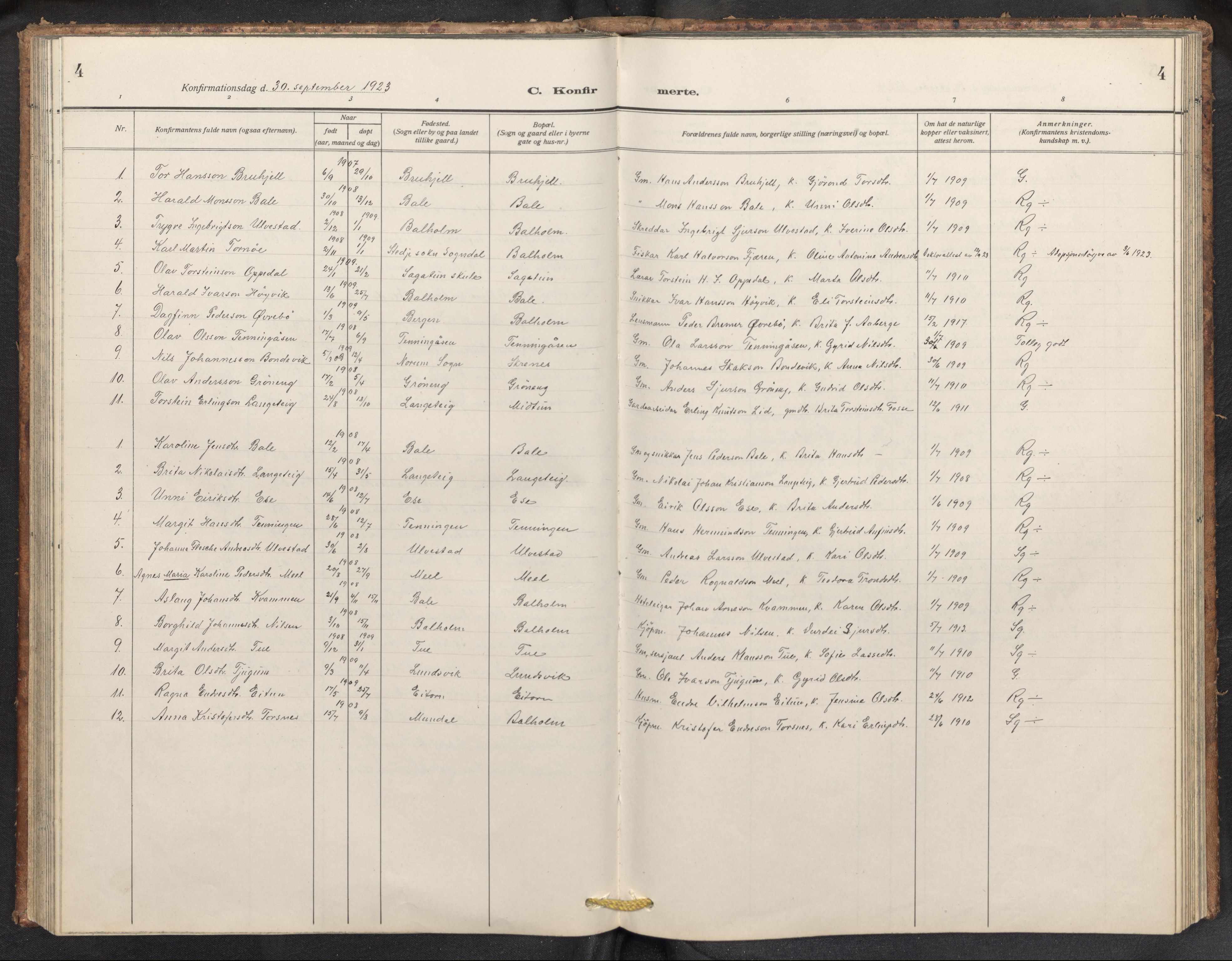 Balestrand sokneprestembete, SAB/A-79601/H/Hab/Haba/L0003: Parish register (copy) no. A 3, 1920-1956, p. 4