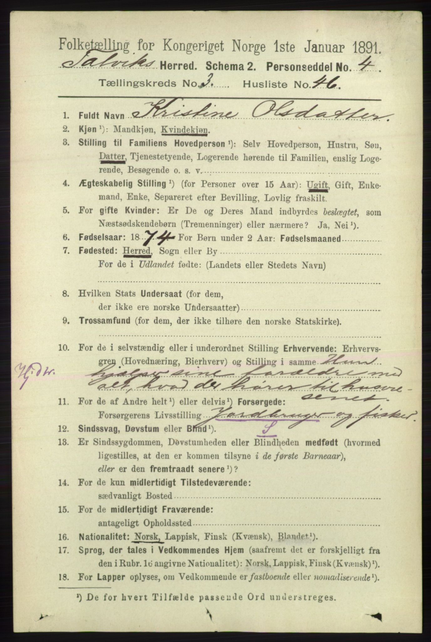 RA, 1891 census for 2013 Talvik, 1891, p. 1026