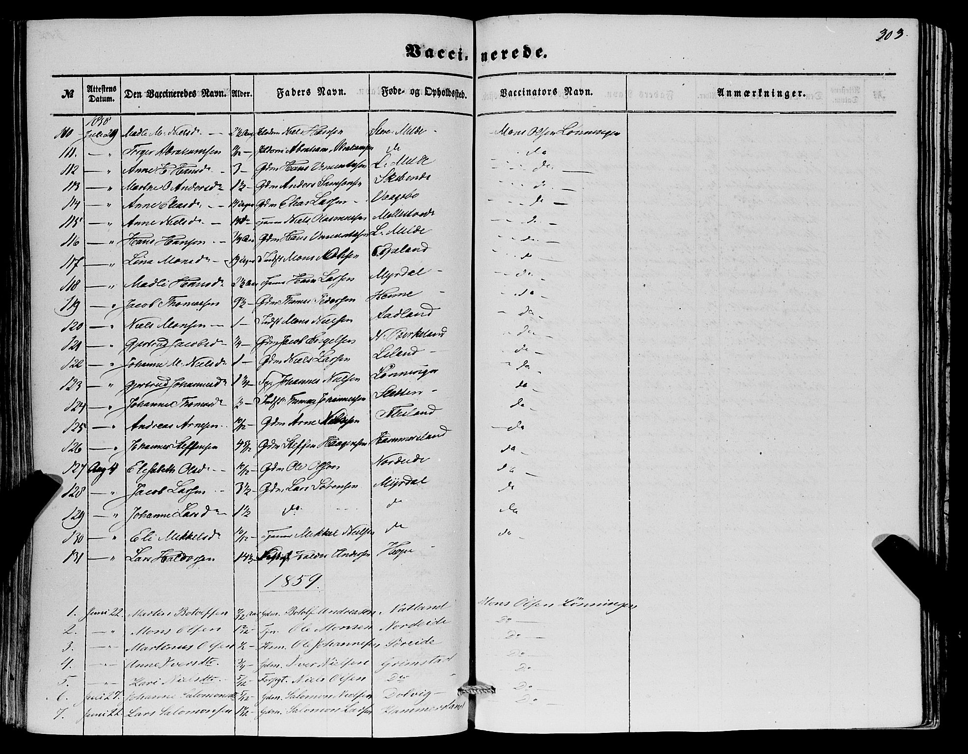 Fana Sokneprestembete, AV/SAB-A-75101/H/Haa/Haaa/L0011: Parish register (official) no. A 11, 1851-1862, p. 303