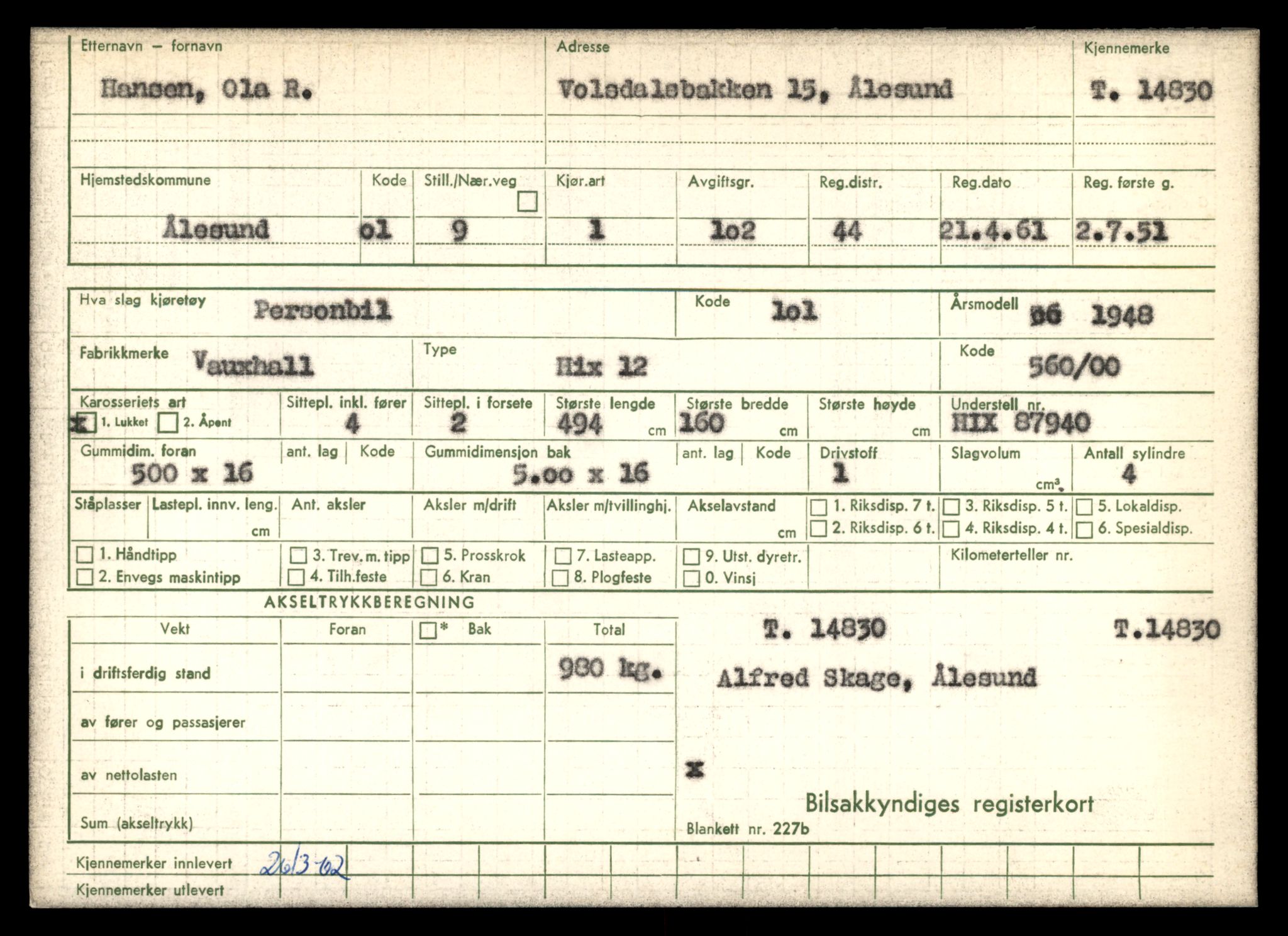 Møre og Romsdal vegkontor - Ålesund trafikkstasjon, AV/SAT-A-4099/F/Fe/L0048: Registreringskort for kjøretøy T 14721 - T 14863, 1927-1998, p. 2473