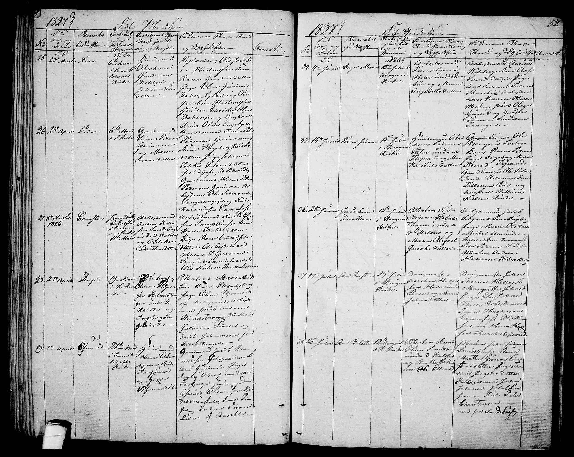 Sannidal kirkebøker, AV/SAKO-A-296/F/Fa/L0005: Parish register (official) no. 5, 1823-1830, p. 52